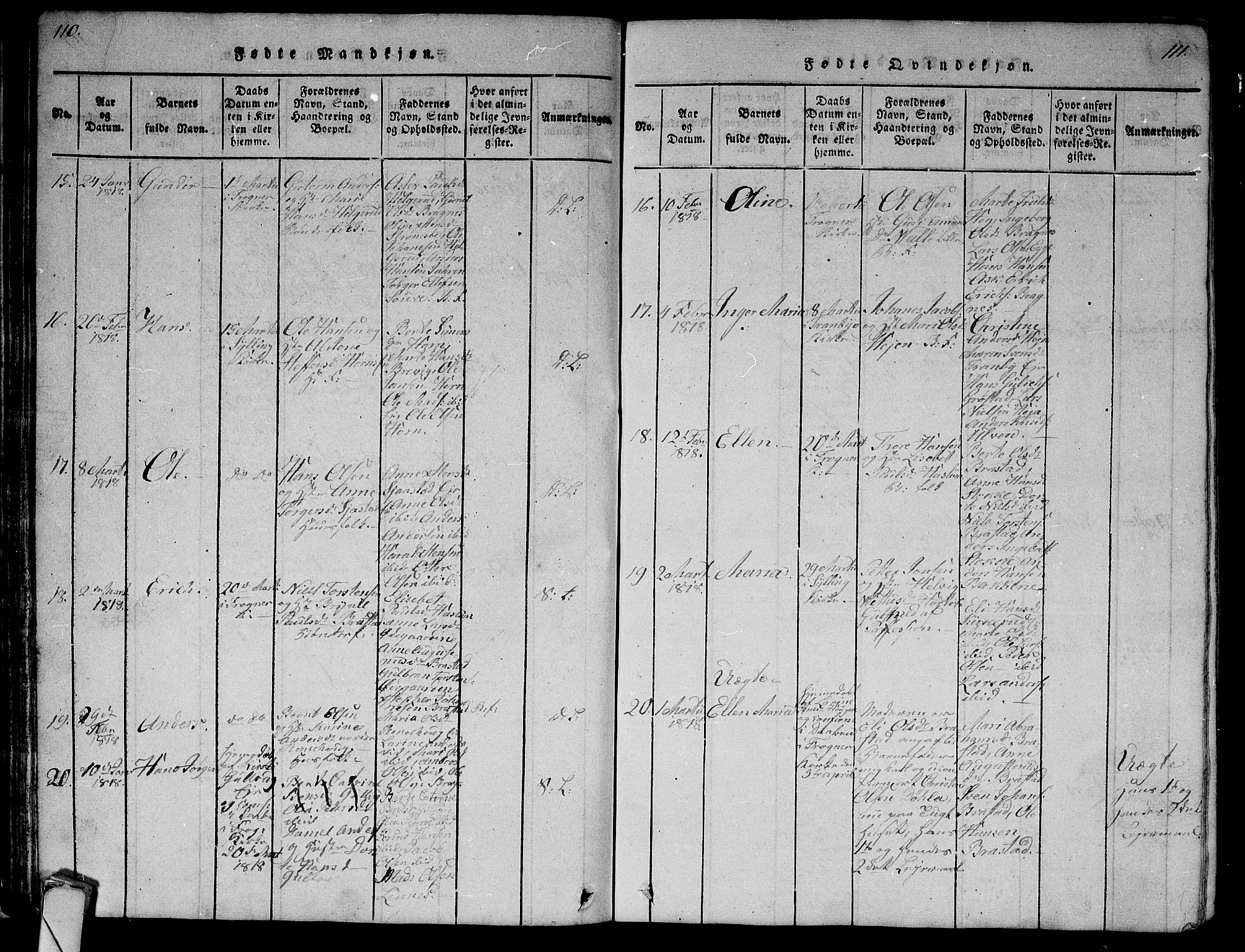 Lier kirkebøker, SAKO/A-230/G/Ga/L0001: Parish register (copy) no. I 1, 1813-1824, p. 110-111