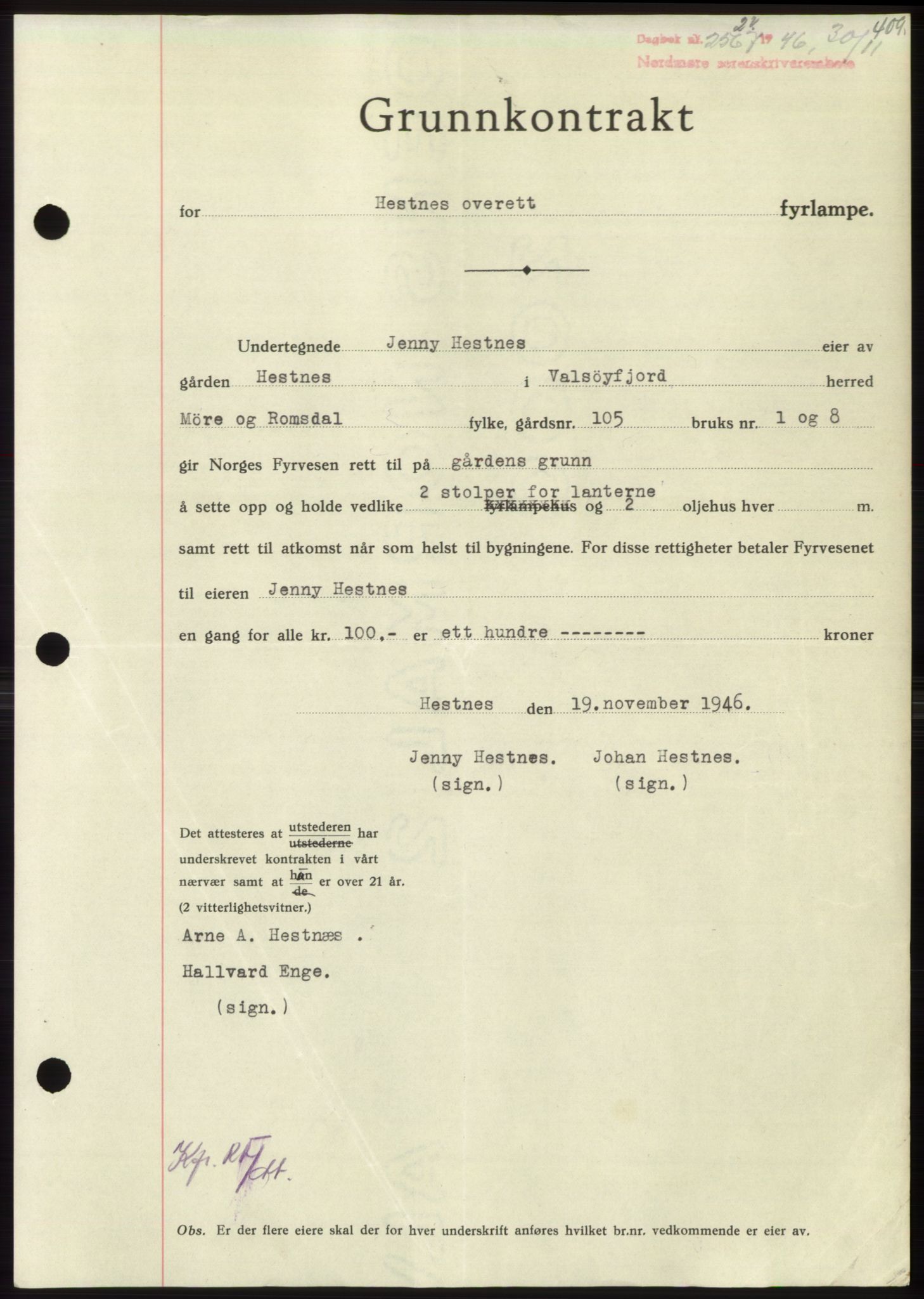 Nordmøre sorenskriveri, AV/SAT-A-4132/1/2/2Ca: Mortgage book no. B95, 1946-1947, Diary no: : 2526/1946