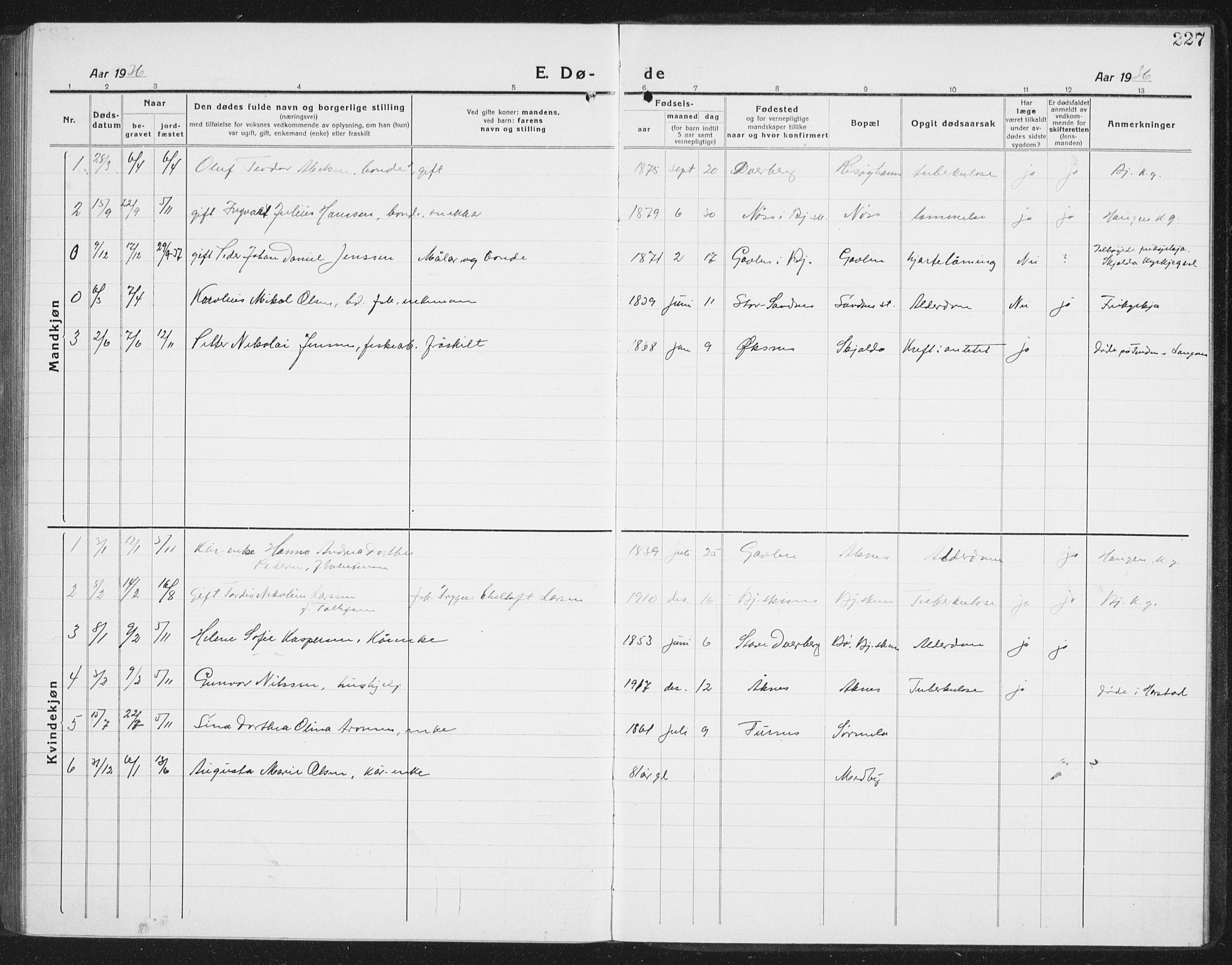 Ministerialprotokoller, klokkerbøker og fødselsregistre - Nordland, AV/SAT-A-1459/898/L1428: Parish register (copy) no. 898C03, 1918-1938, p. 227