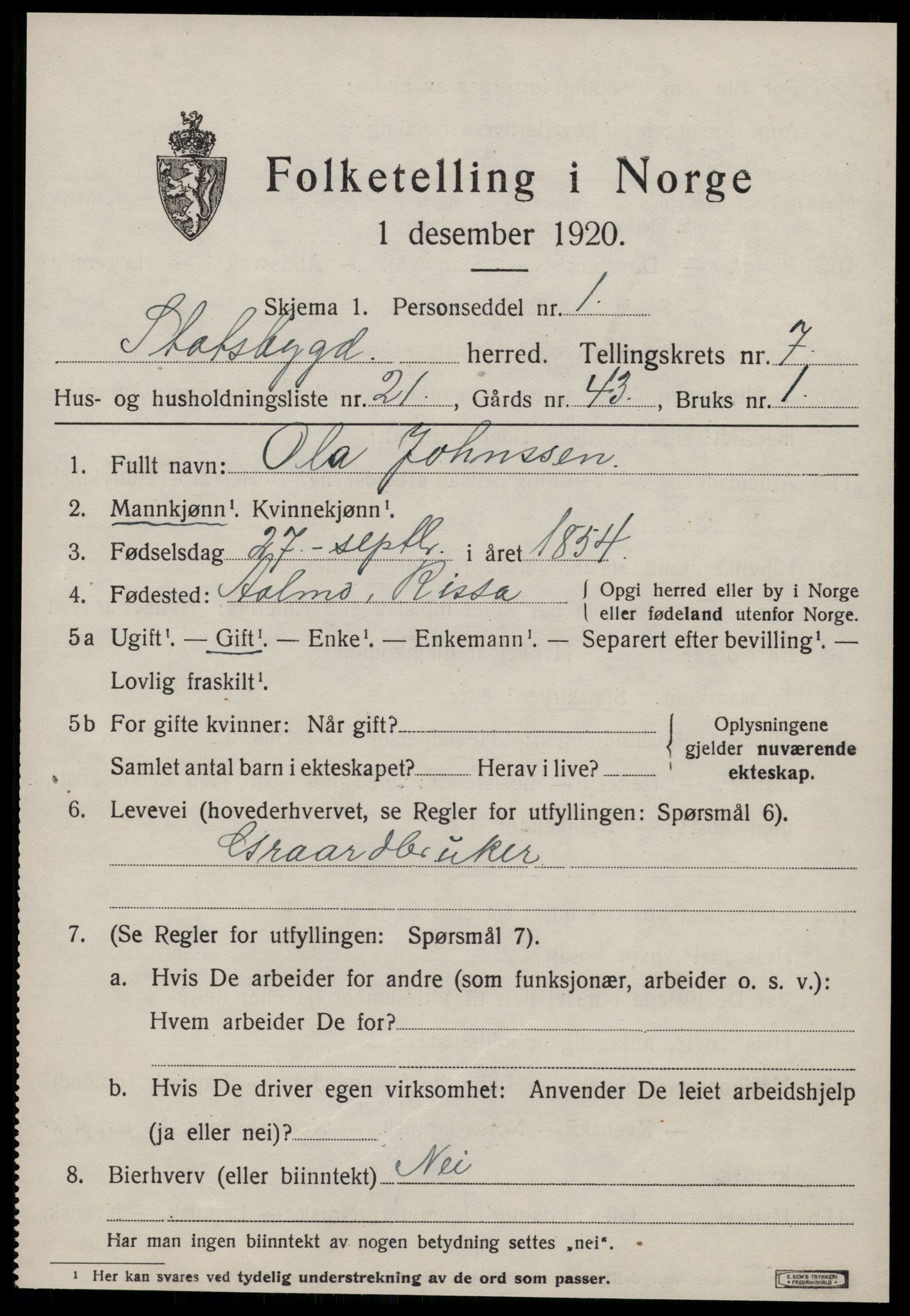 SAT, 1920 census for Stadsbygd, 1920, p. 3776