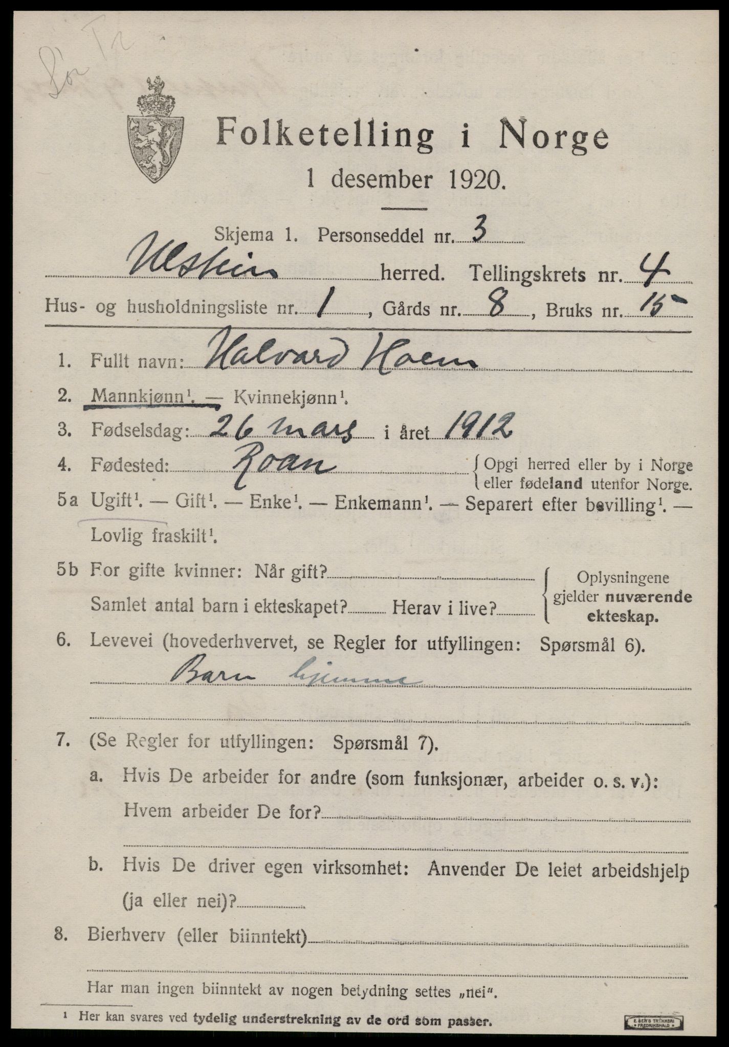 SAT, 1920 census for Ulstein, 1920, p. 2618