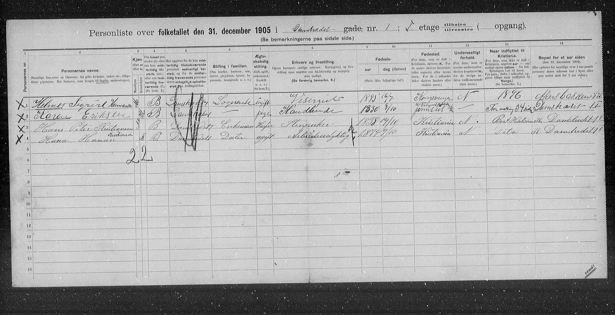 OBA, Municipal Census 1905 for Kristiania, 1905, p. 7467