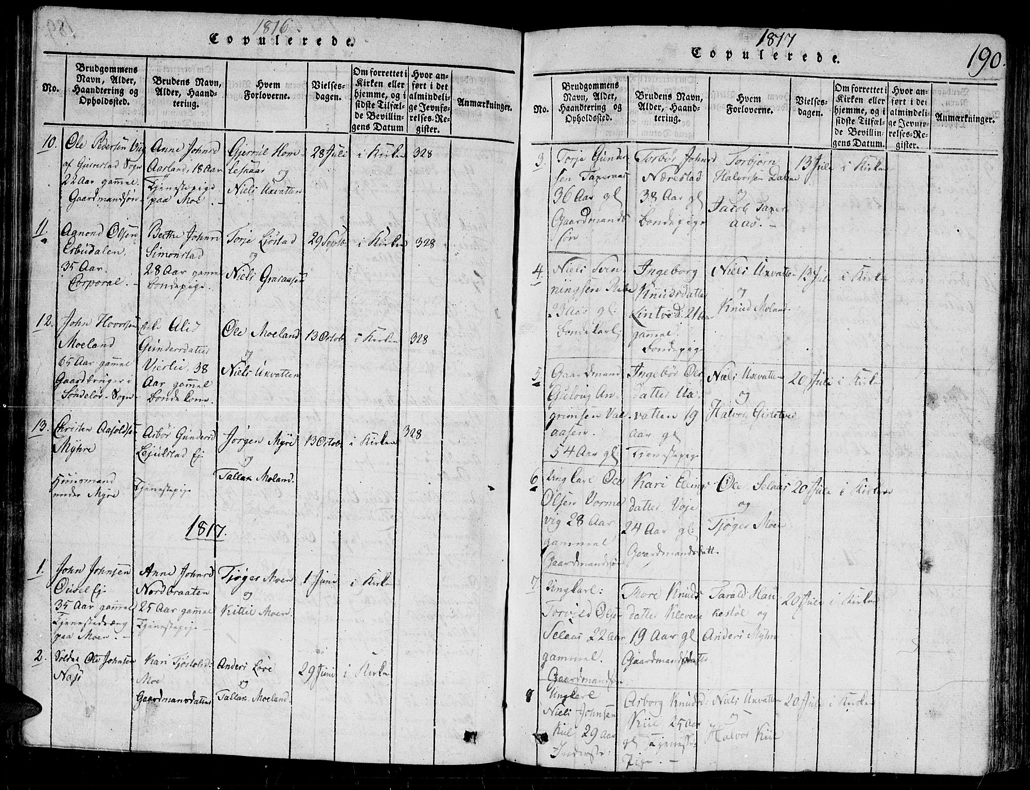 Gjerstad sokneprestkontor, AV/SAK-1111-0014/F/Fb/Fbb/L0001: Parish register (copy) no. B 1, 1813-1863, p. 190