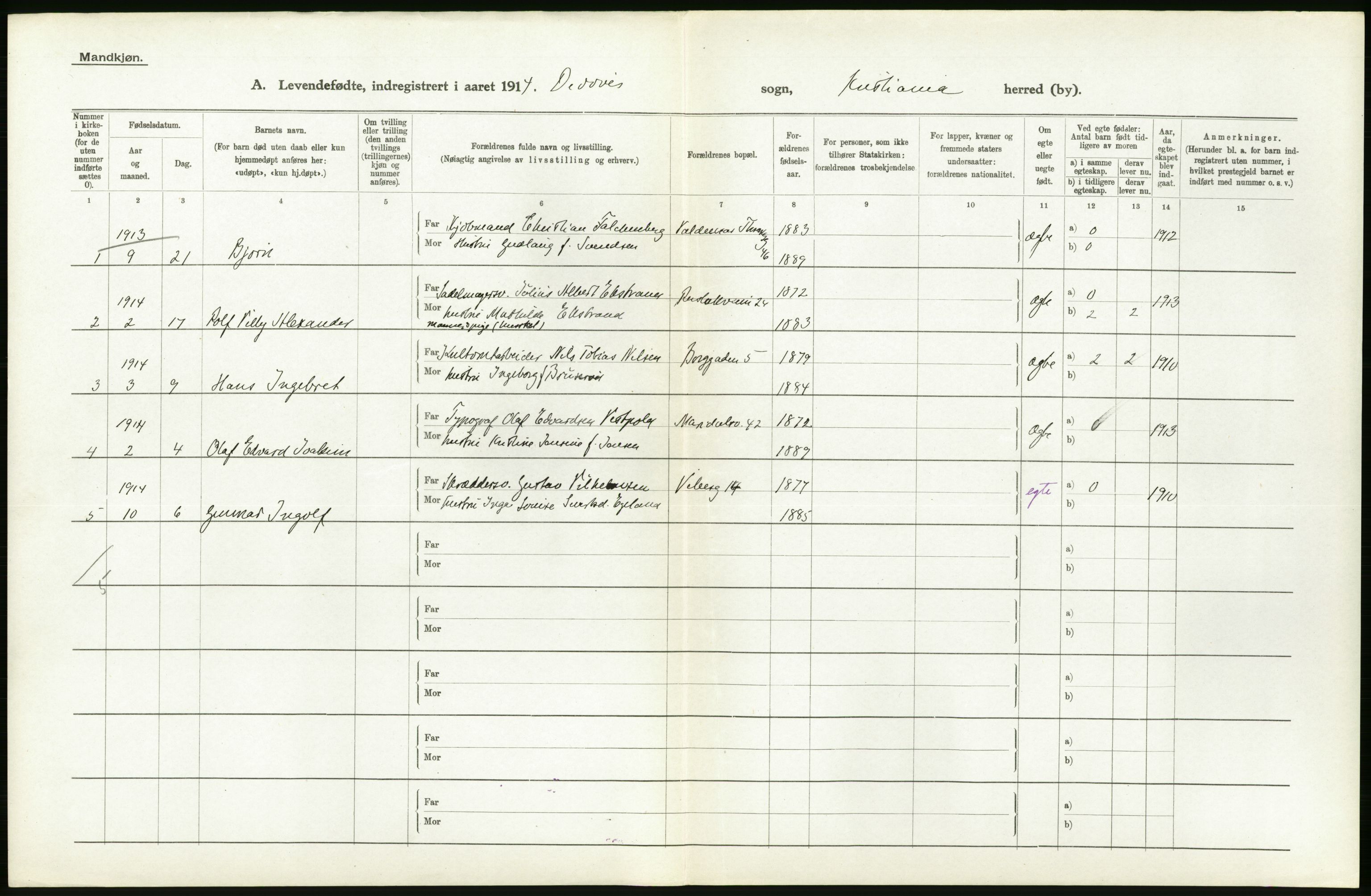 Statistisk sentralbyrå, Sosiodemografiske emner, Befolkning, AV/RA-S-2228/D/Df/Dfb/Dfbd/L0005: Kristiania: Levendefødte menn og kvinner., 1914, p. 480