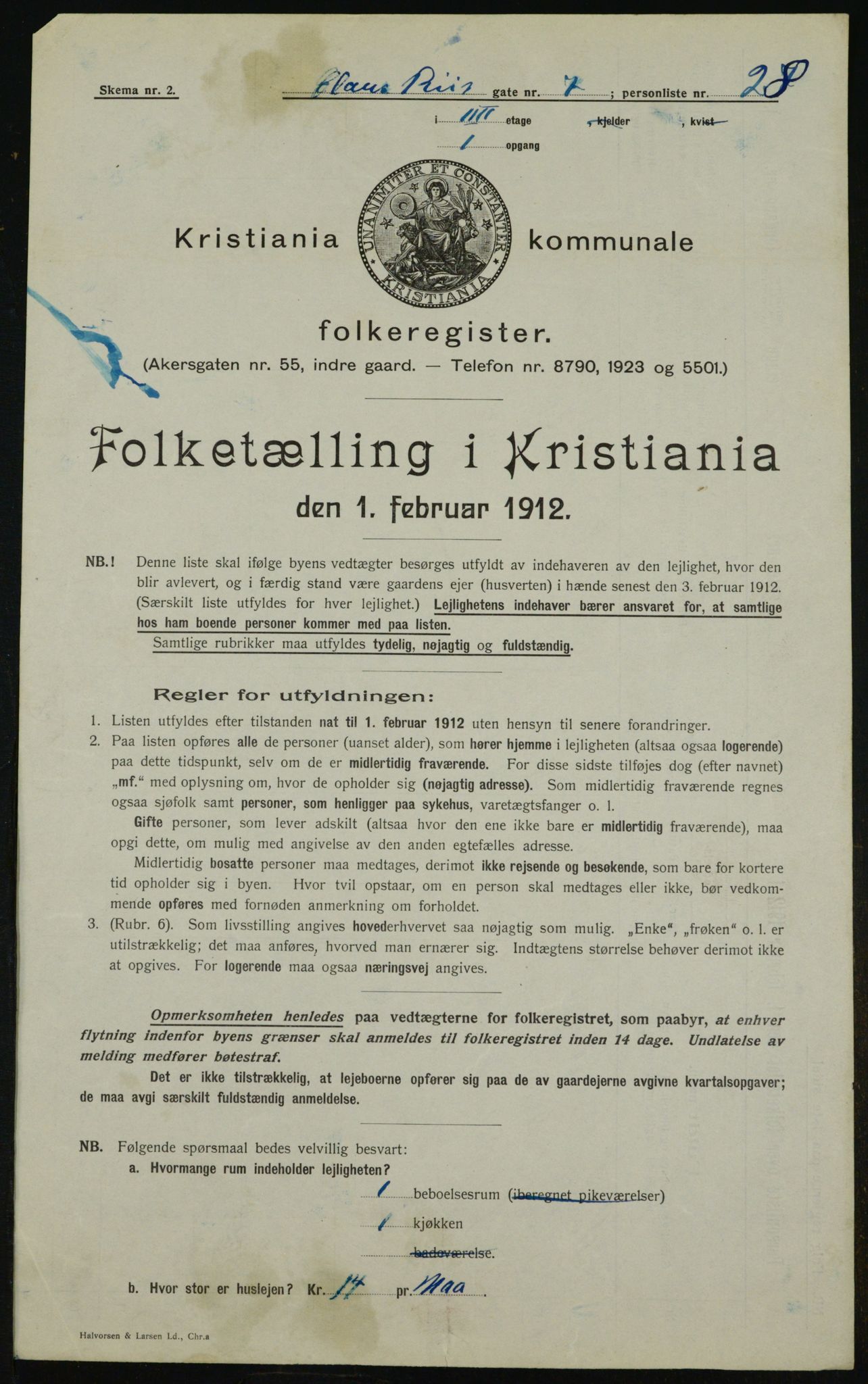 OBA, Municipal Census 1912 for Kristiania, 1912, p. 12668