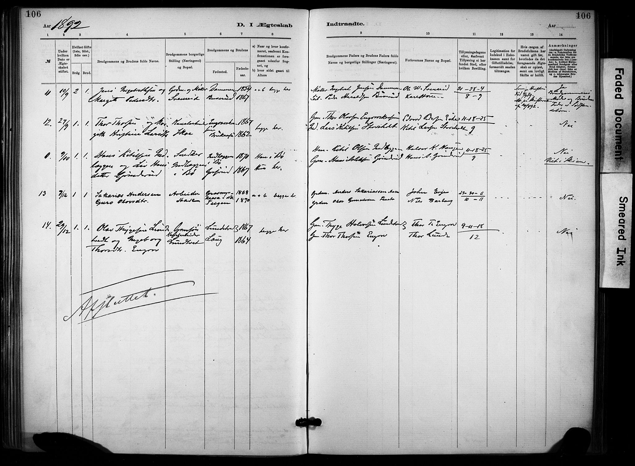 Lunde kirkebøker, SAKO/A-282/F/Fa/L0002: Parish register (official) no. I 2, 1884-1892, p. 106