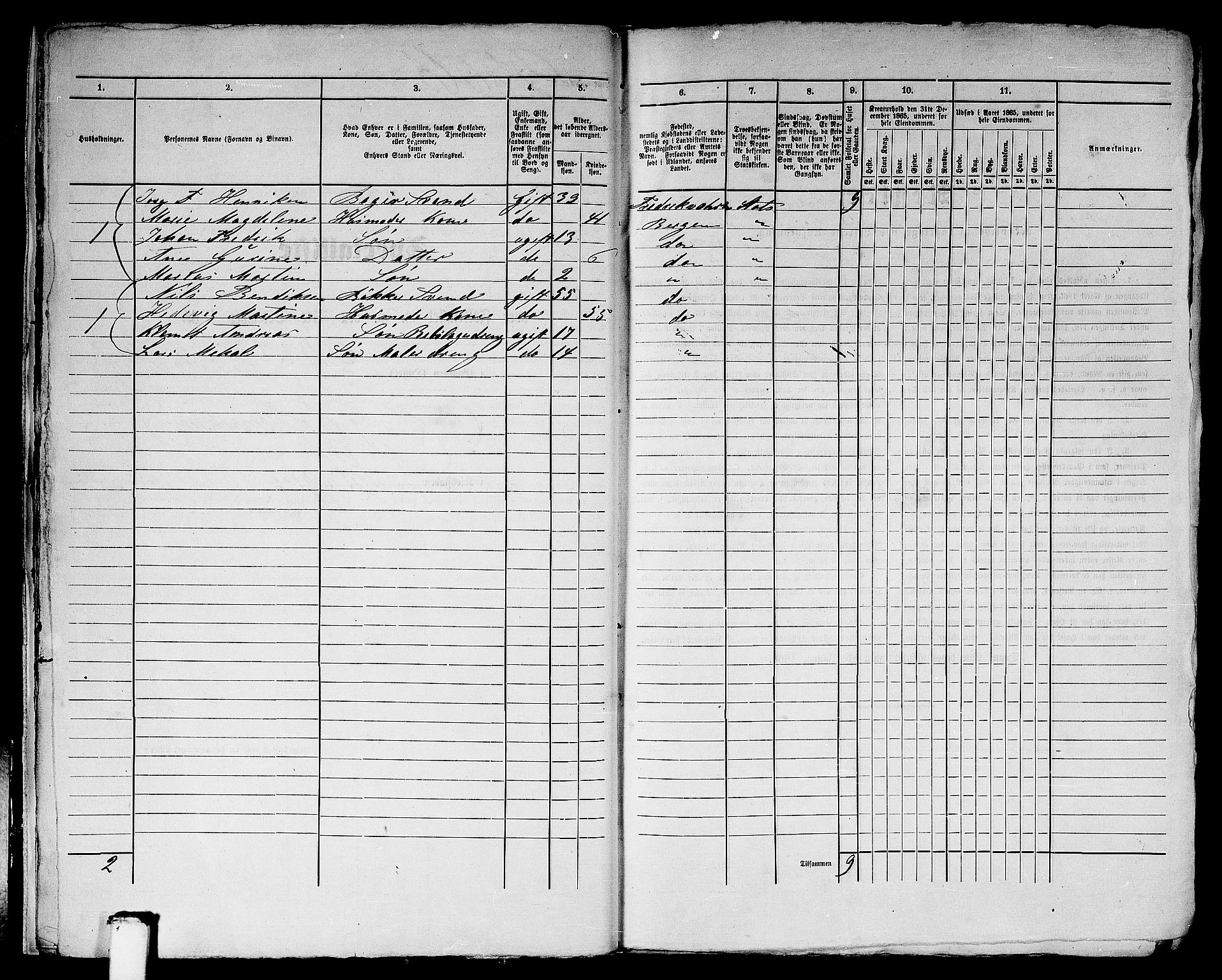 RA, 1865 census for Bergen, 1865, p. 5115
