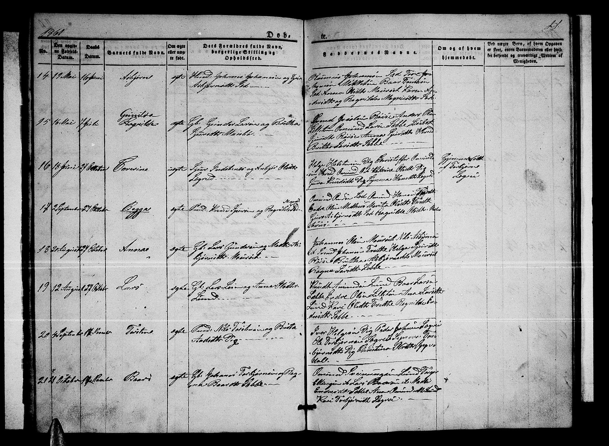 Ullensvang sokneprestembete, SAB/A-78701/H/Hab: Parish register (copy) no. C 1, 1855-1871, p. 21