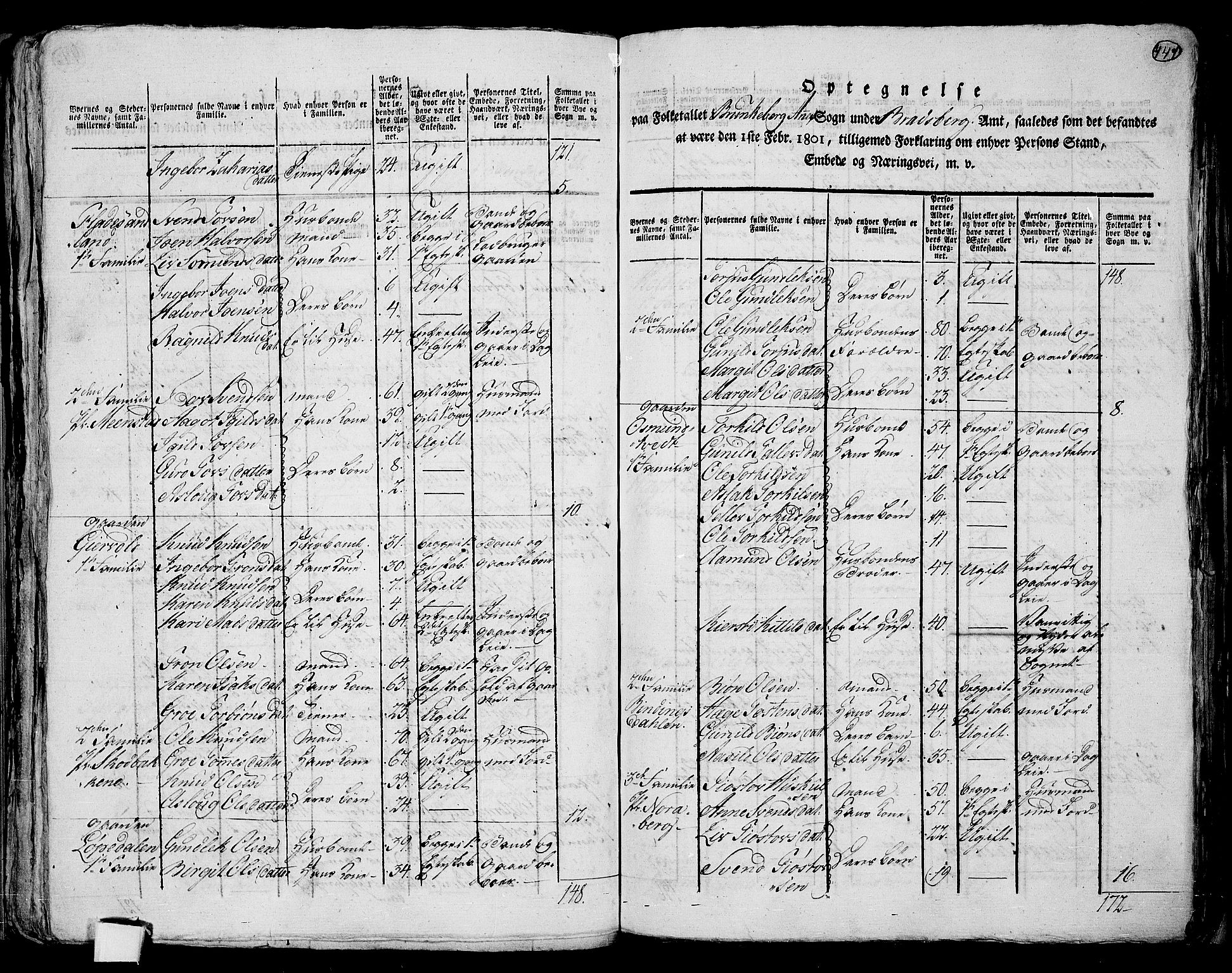 RA, 1801 census for 0829P Kviteseid, 1801, p. 446b-447a