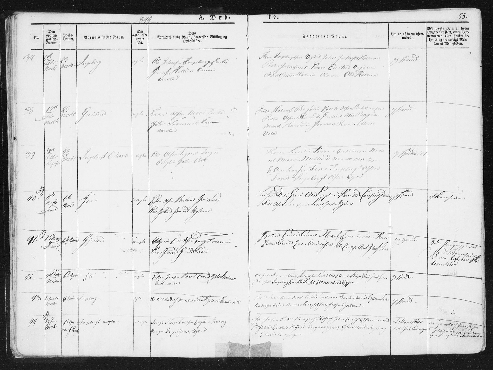 Ministerialprotokoller, klokkerbøker og fødselsregistre - Sør-Trøndelag, AV/SAT-A-1456/691/L1074: Parish register (official) no. 691A06, 1842-1852, p. 55