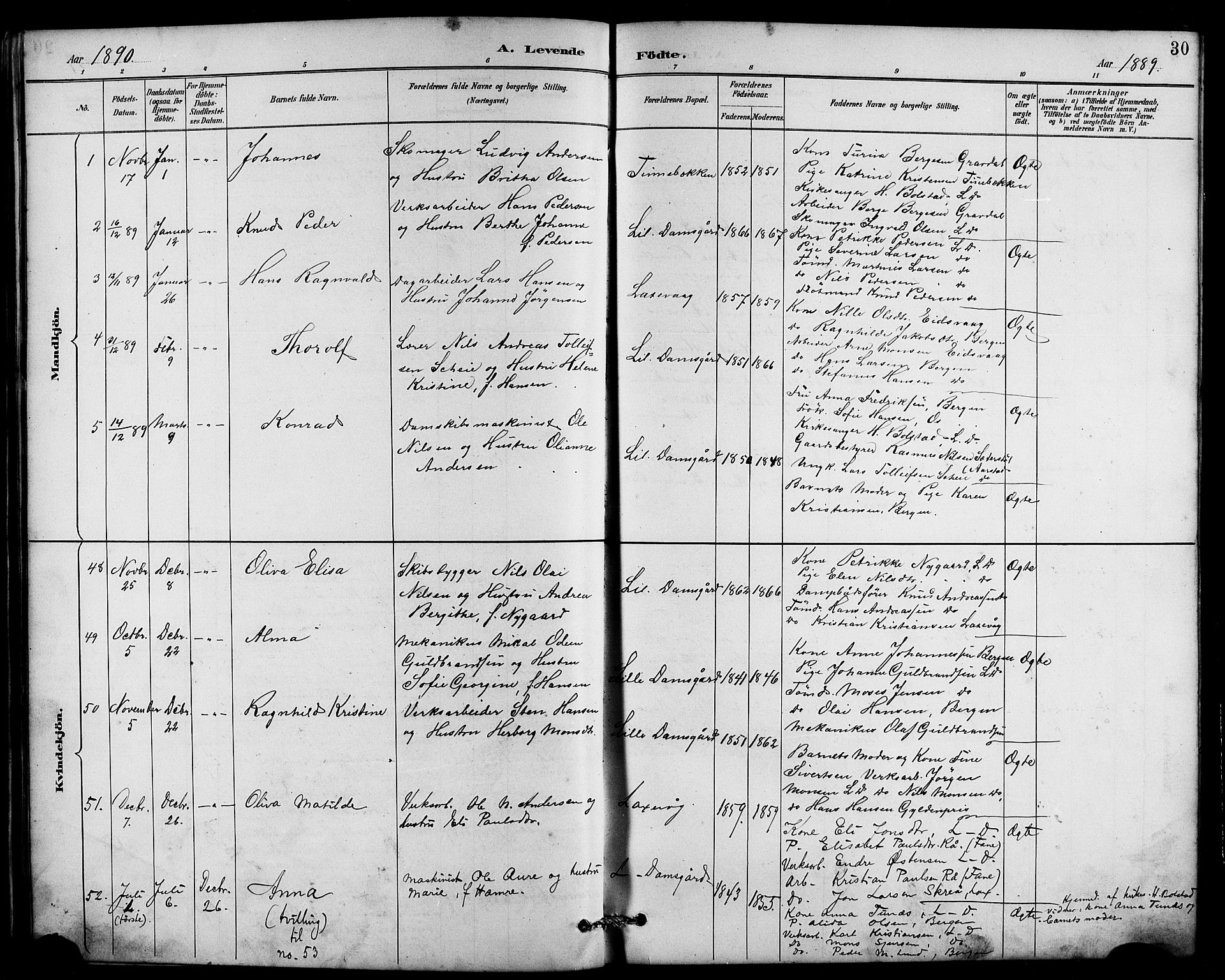 Laksevåg Sokneprestembete, SAB/A-76501/H/Ha/Hab/Haba/L0003: Parish register (copy) no. A 3, 1887-1899, p. 30