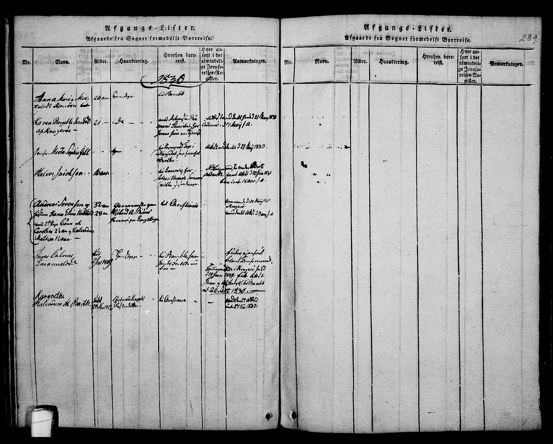 Kragerø kirkebøker, SAKO/A-278/F/Fa/L0004: Parish register (official) no. 4, 1814-1831, p. 289