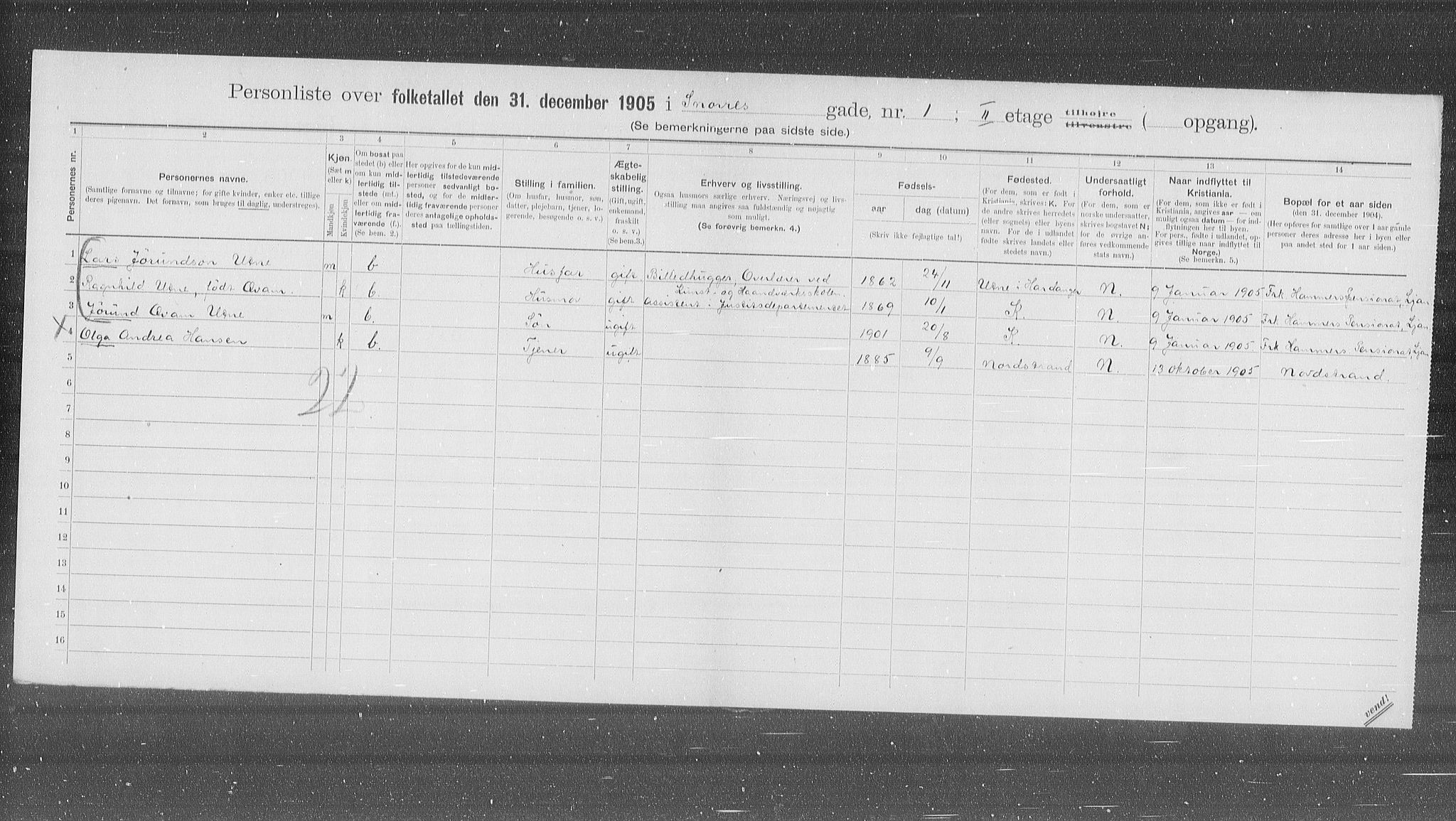 OBA, Municipal Census 1905 for Kristiania, 1905, p. 50901