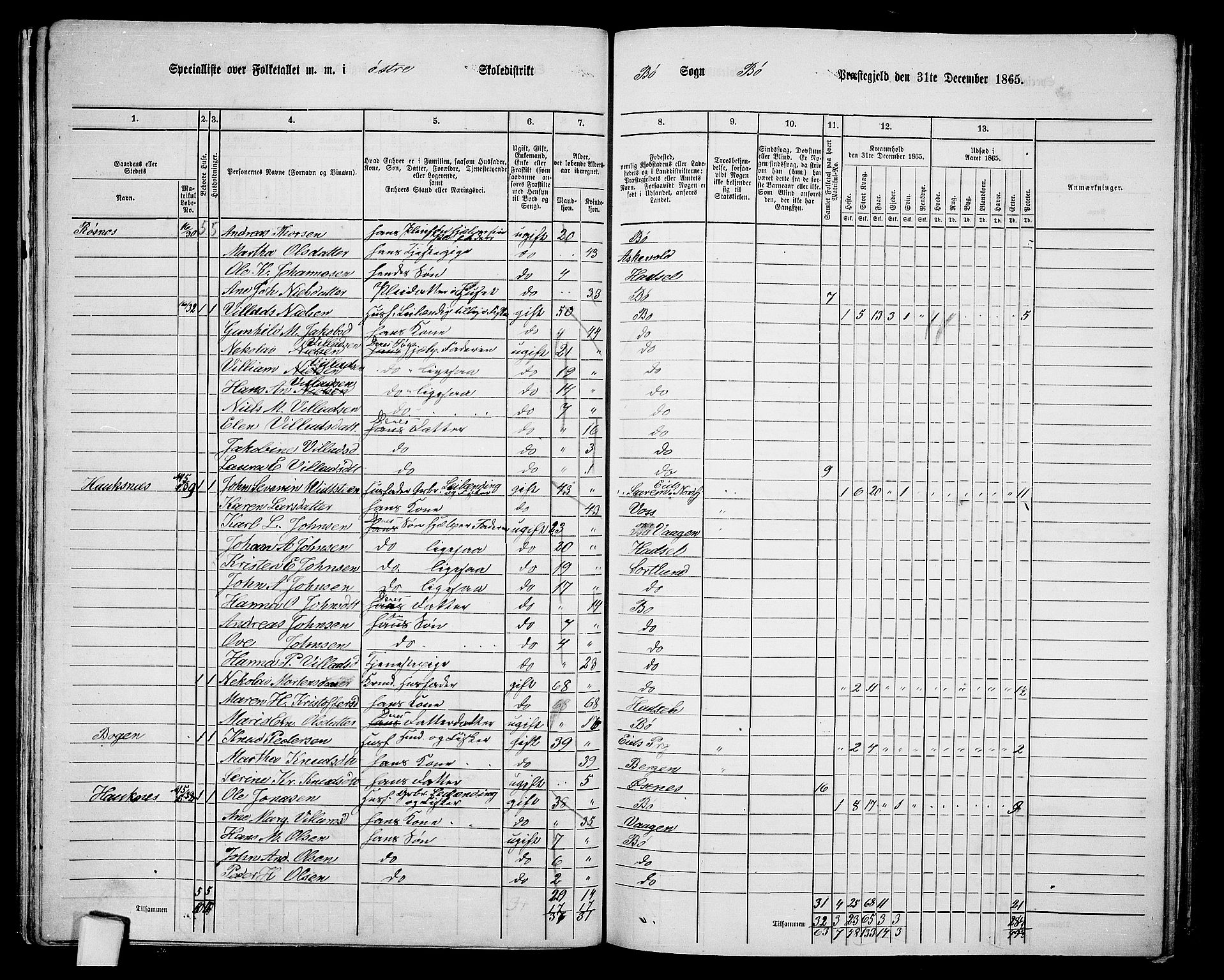 RA, 1865 census for Bø, 1865, p. 33