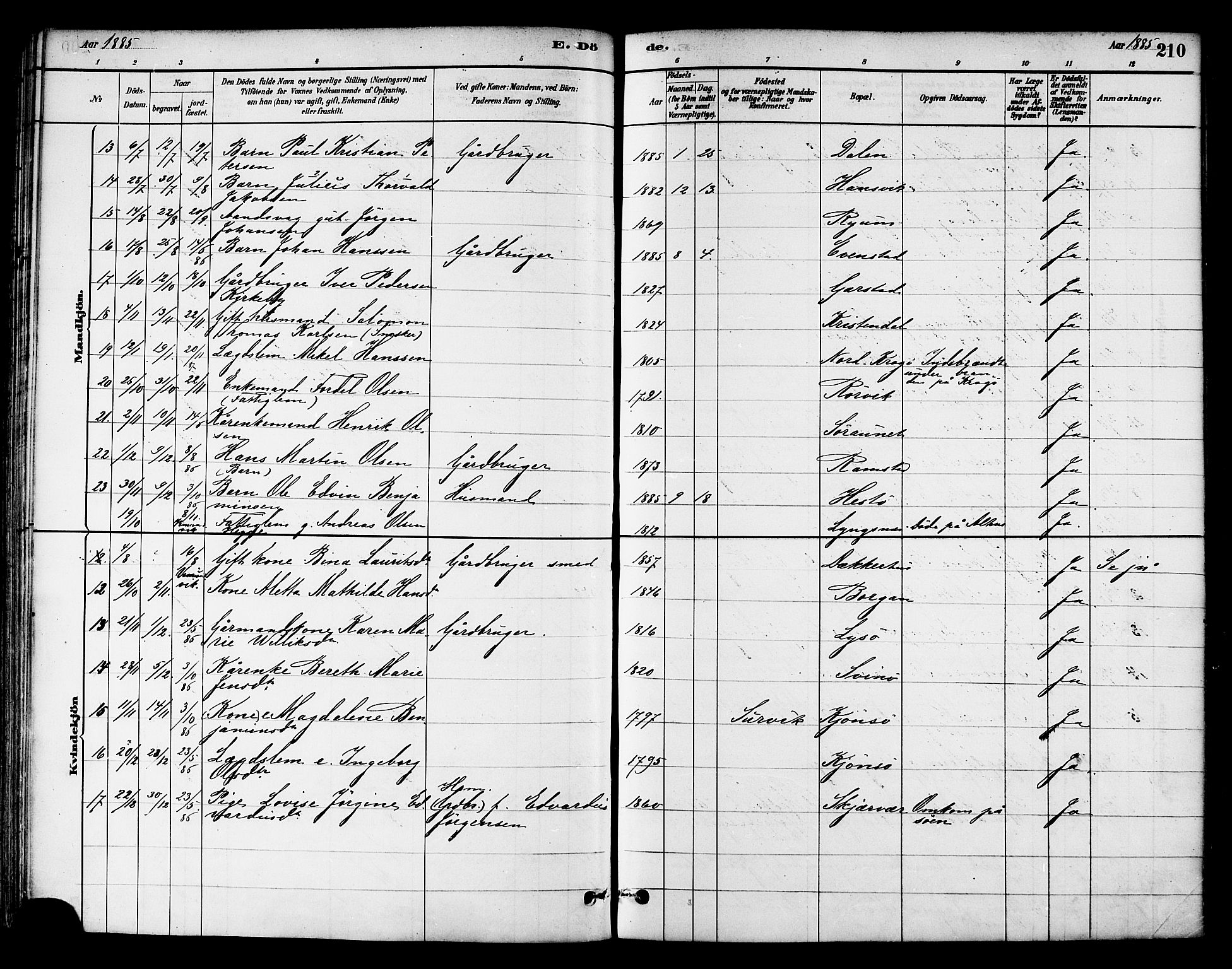 Ministerialprotokoller, klokkerbøker og fødselsregistre - Nord-Trøndelag, SAT/A-1458/786/L0686: Parish register (official) no. 786A02, 1880-1887, p. 210
