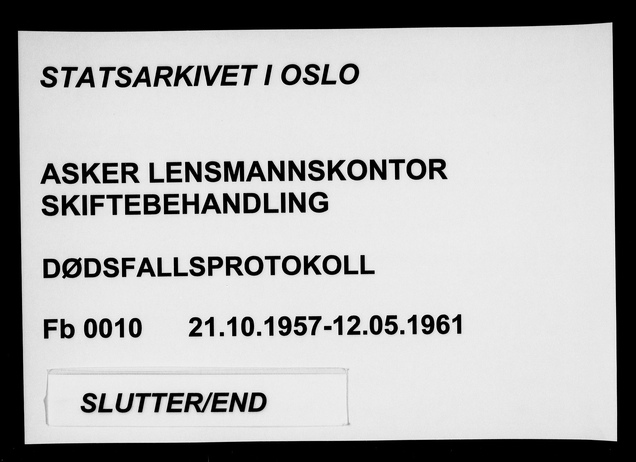 Asker lensmannskontor, AV/SAO-A-10244/H/Ha/Haa/L0010: Dødsanmeldelsesprotokoll, 1957-1961