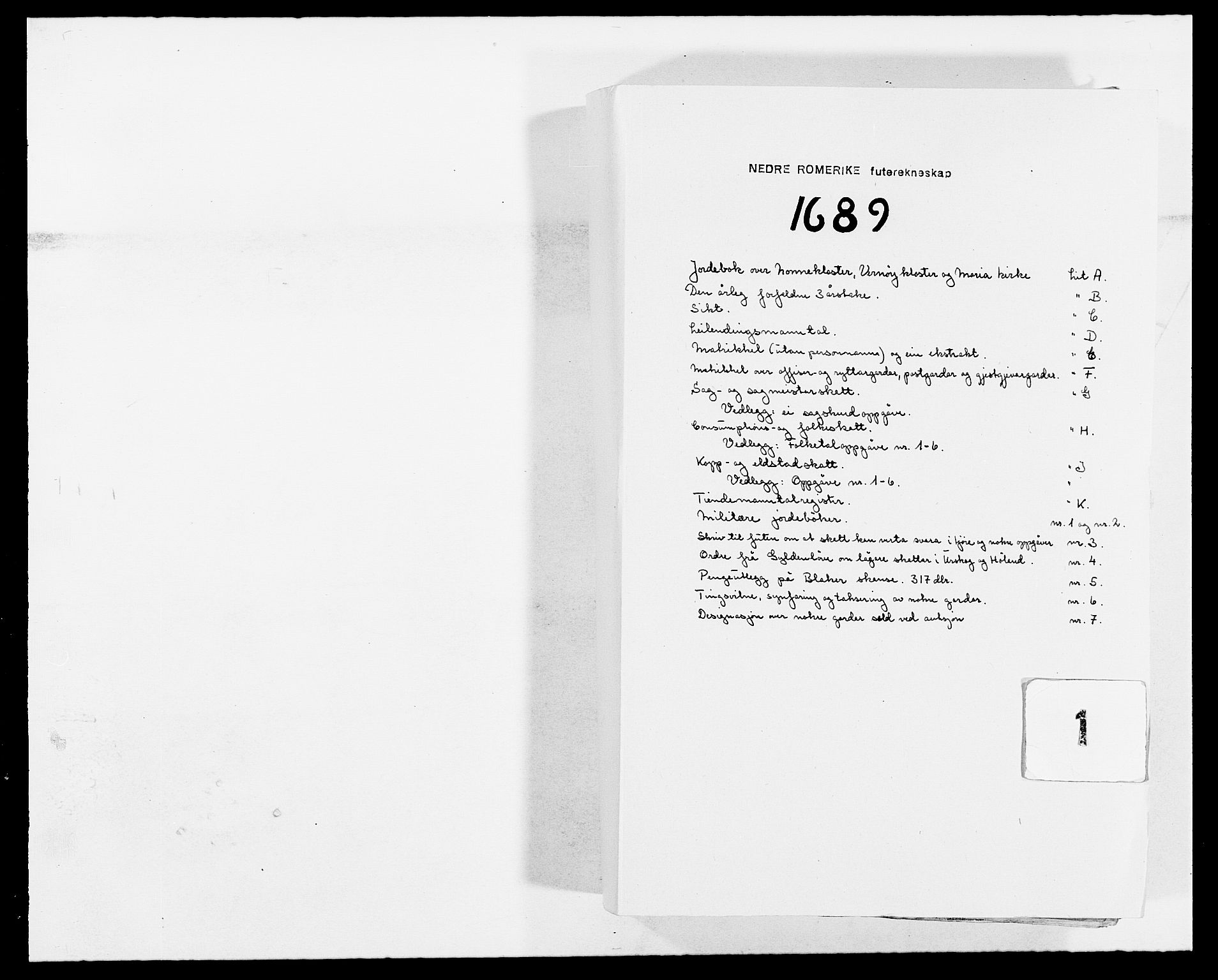 Rentekammeret inntil 1814, Reviderte regnskaper, Fogderegnskap, RA/EA-4092/R11/L0574: Fogderegnskap Nedre Romerike, 1689-1690, p. 1