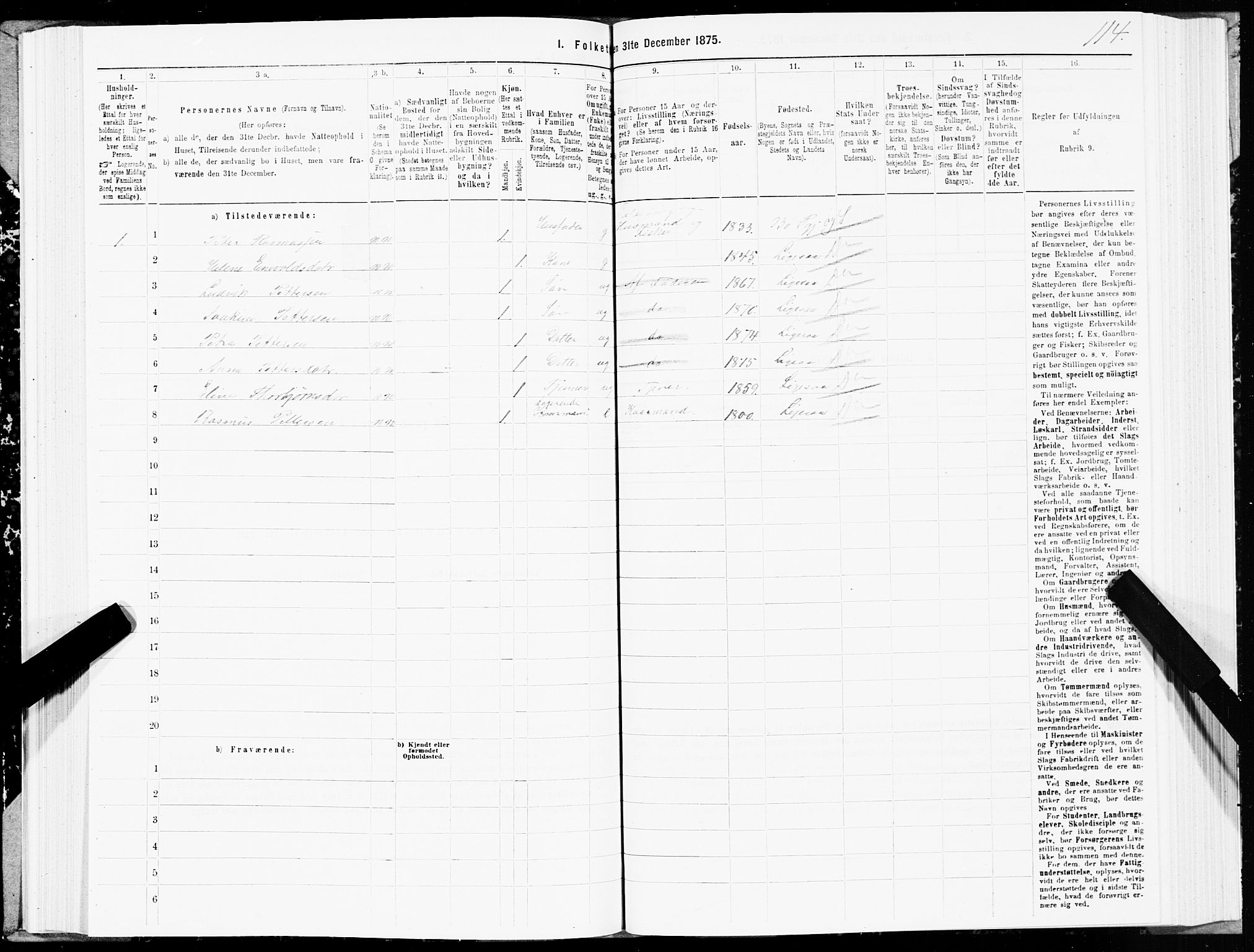 SAT, 1875 census for 1867P Bø, 1875, p. 1114