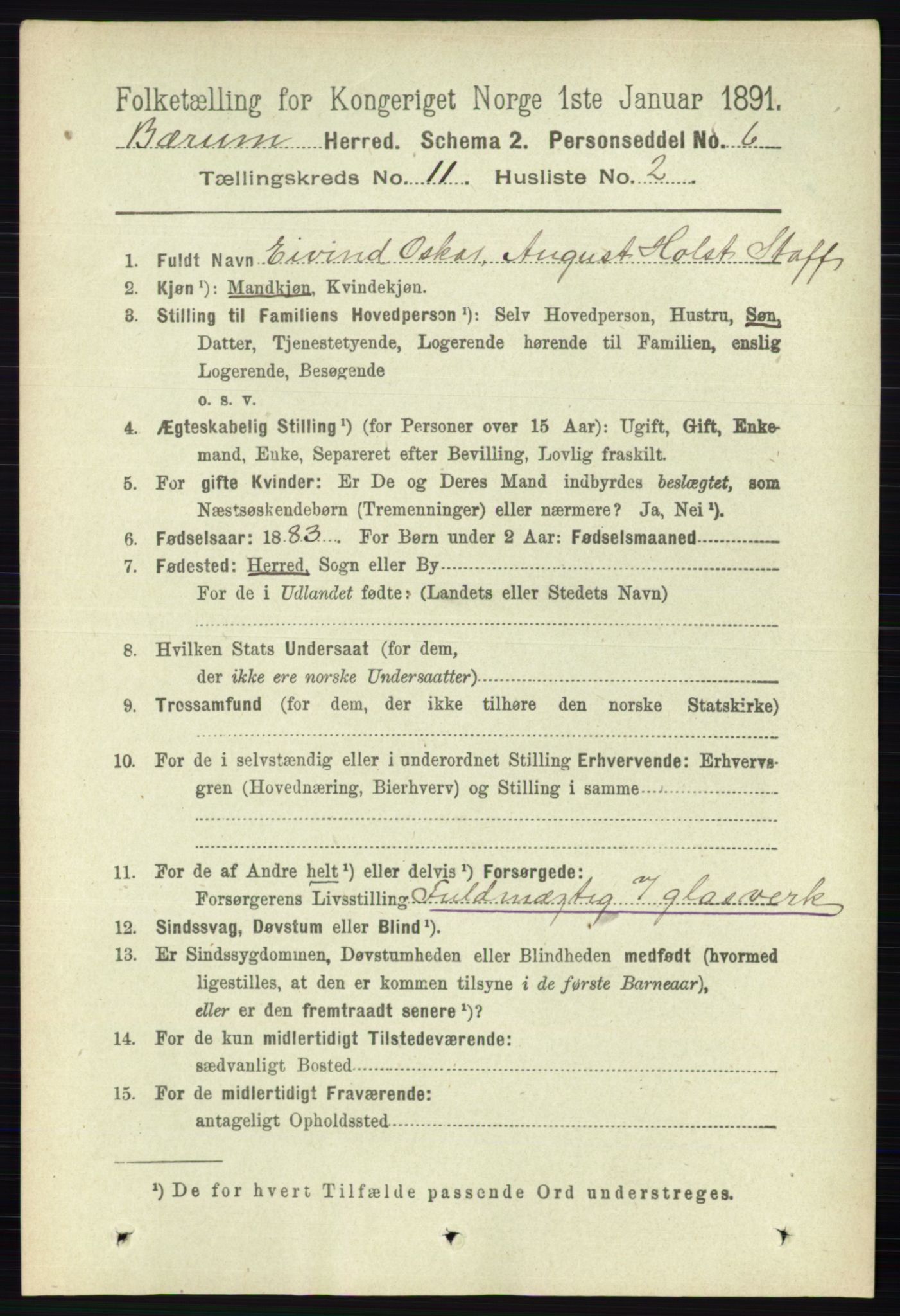 RA, 1891 census for 0219 Bærum, 1891, p. 7196