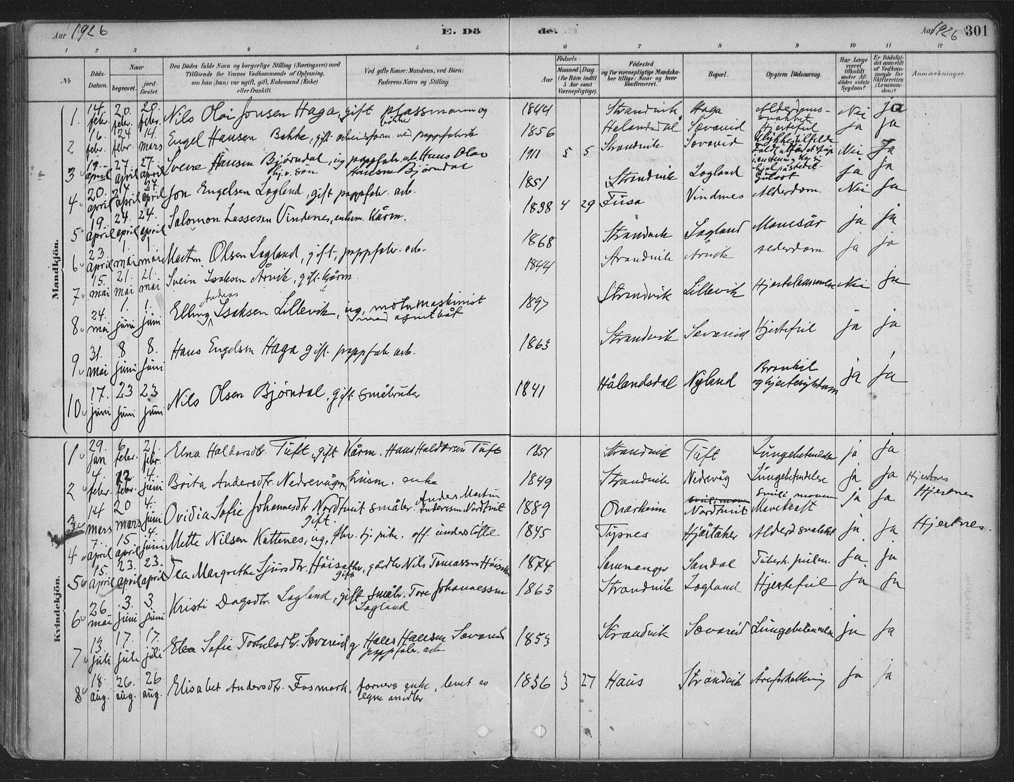 Fusa sokneprestembete, SAB/A-75401/H/Haa: Parish register (official) no. D 1, 1880-1938, p. 301