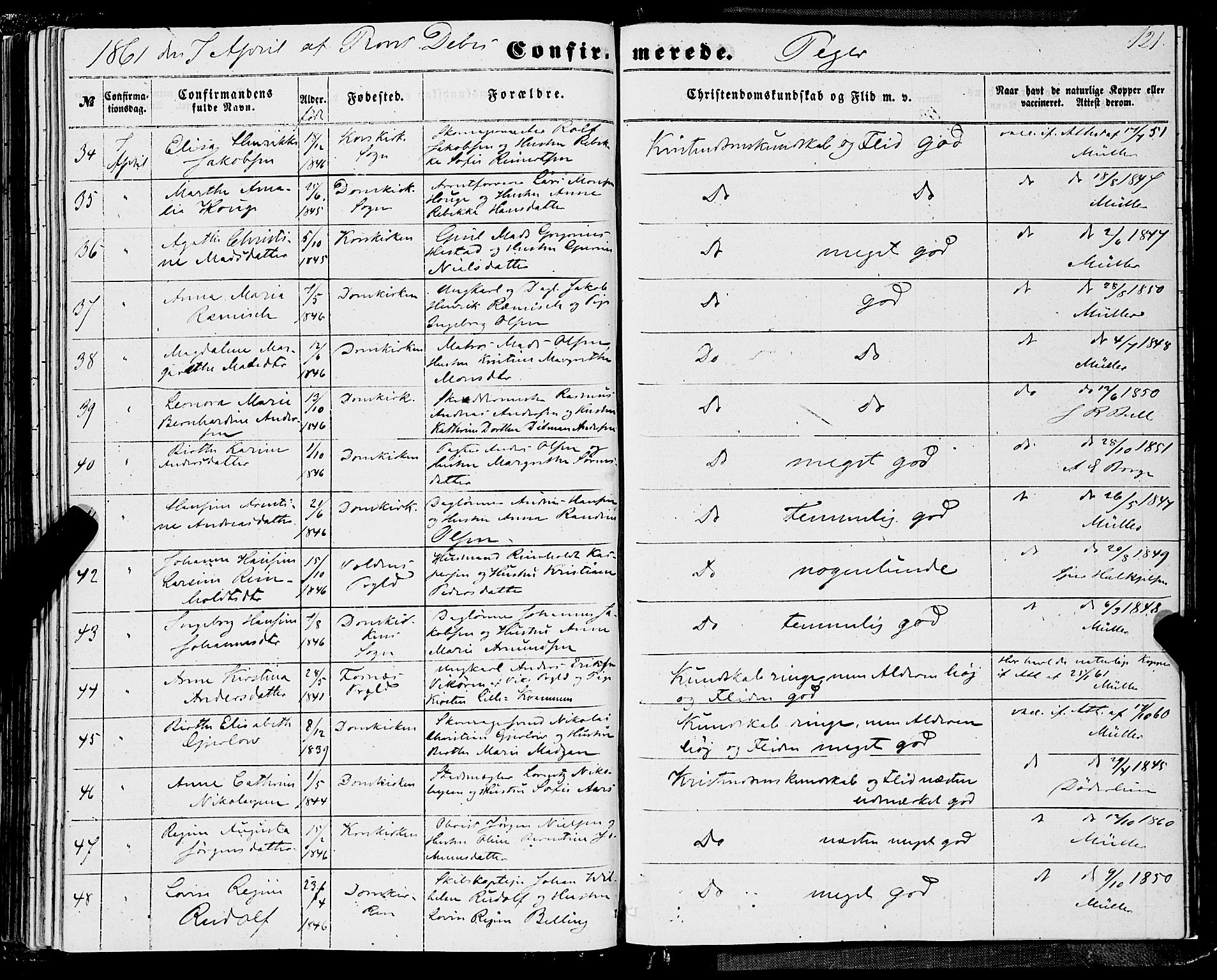 Domkirken sokneprestembete, AV/SAB-A-74801/H/Haa/L0028: Parish register (official) no. C 3, 1852-1864, p. 121