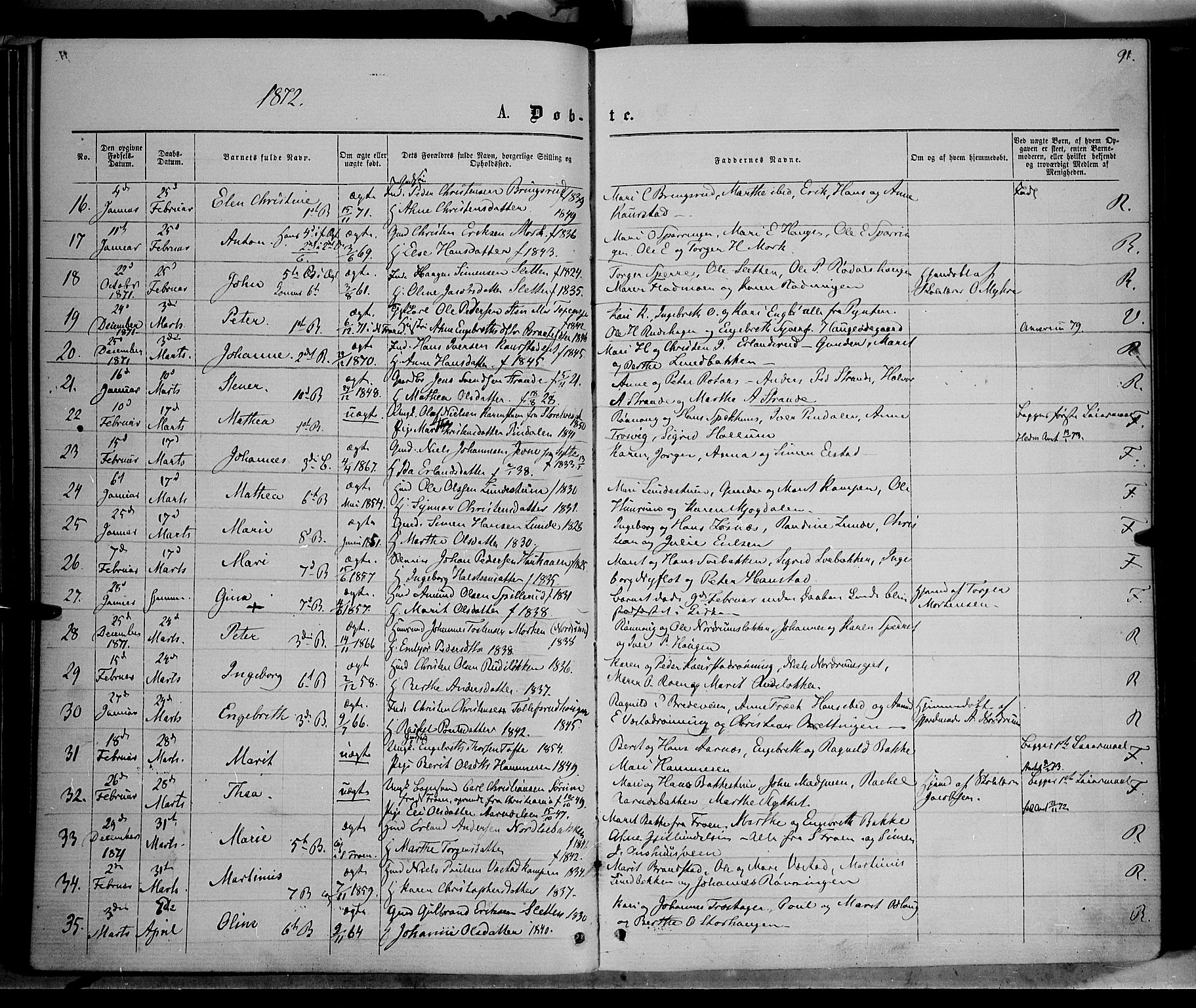 Ringebu prestekontor, SAH/PREST-082/H/Ha/Haa/L0007: Parish register (official) no. 7, 1860-1877, p. 91