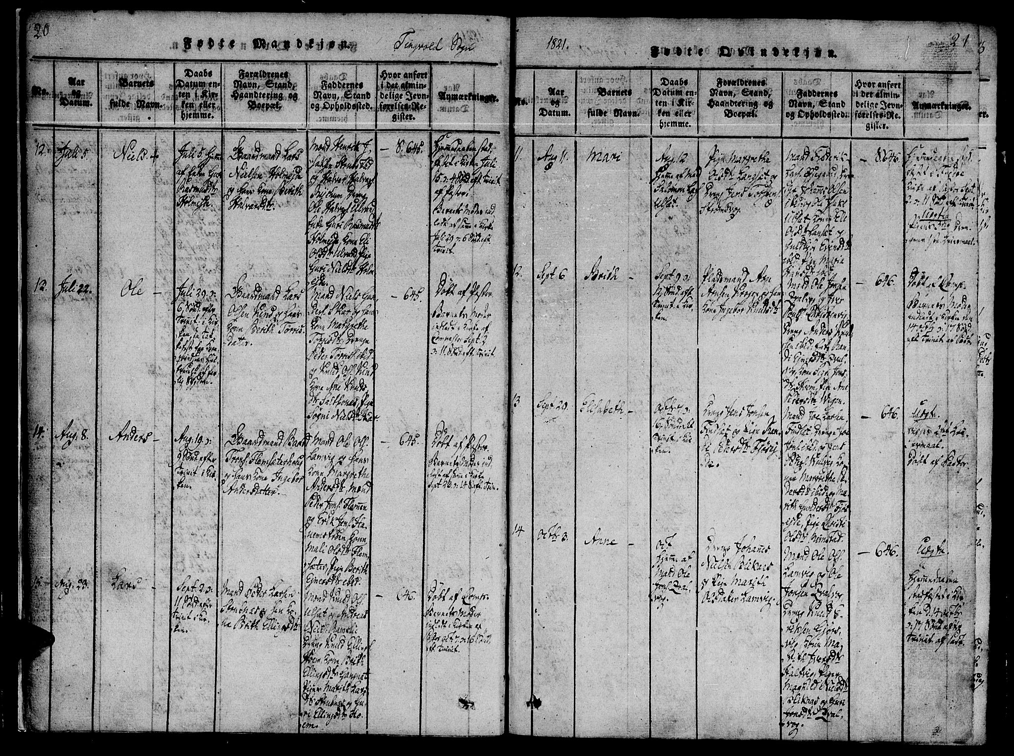 Ministerialprotokoller, klokkerbøker og fødselsregistre - Møre og Romsdal, AV/SAT-A-1454/586/L0982: Parish register (official) no. 586A08, 1819-1829, p. 20-21