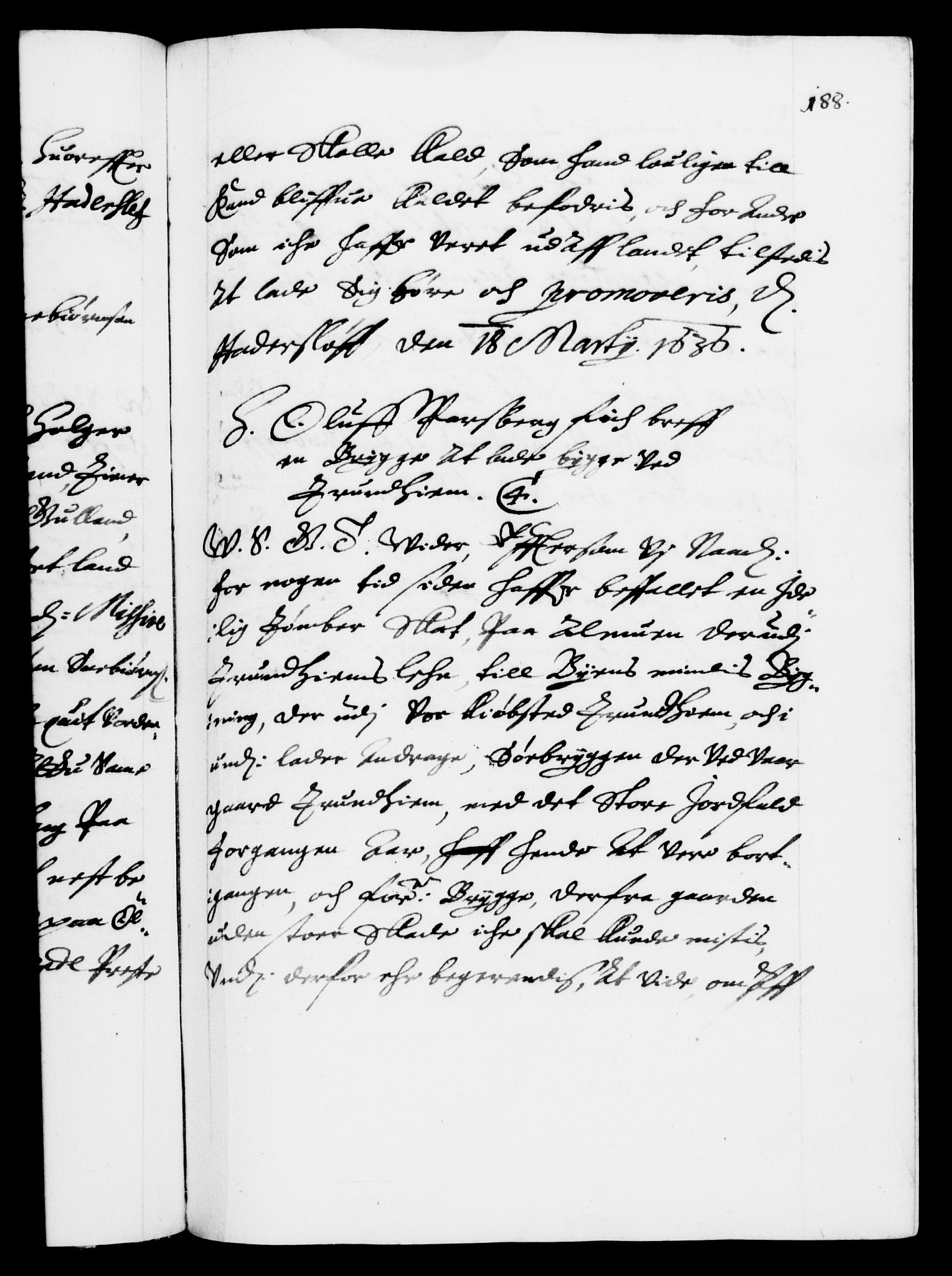 Danske Kanselli 1572-1799, AV/RA-EA-3023/F/Fc/Fca/Fcab/L0006: Norske tegnelser (mikrofilm), 1634-1639, p. 188a