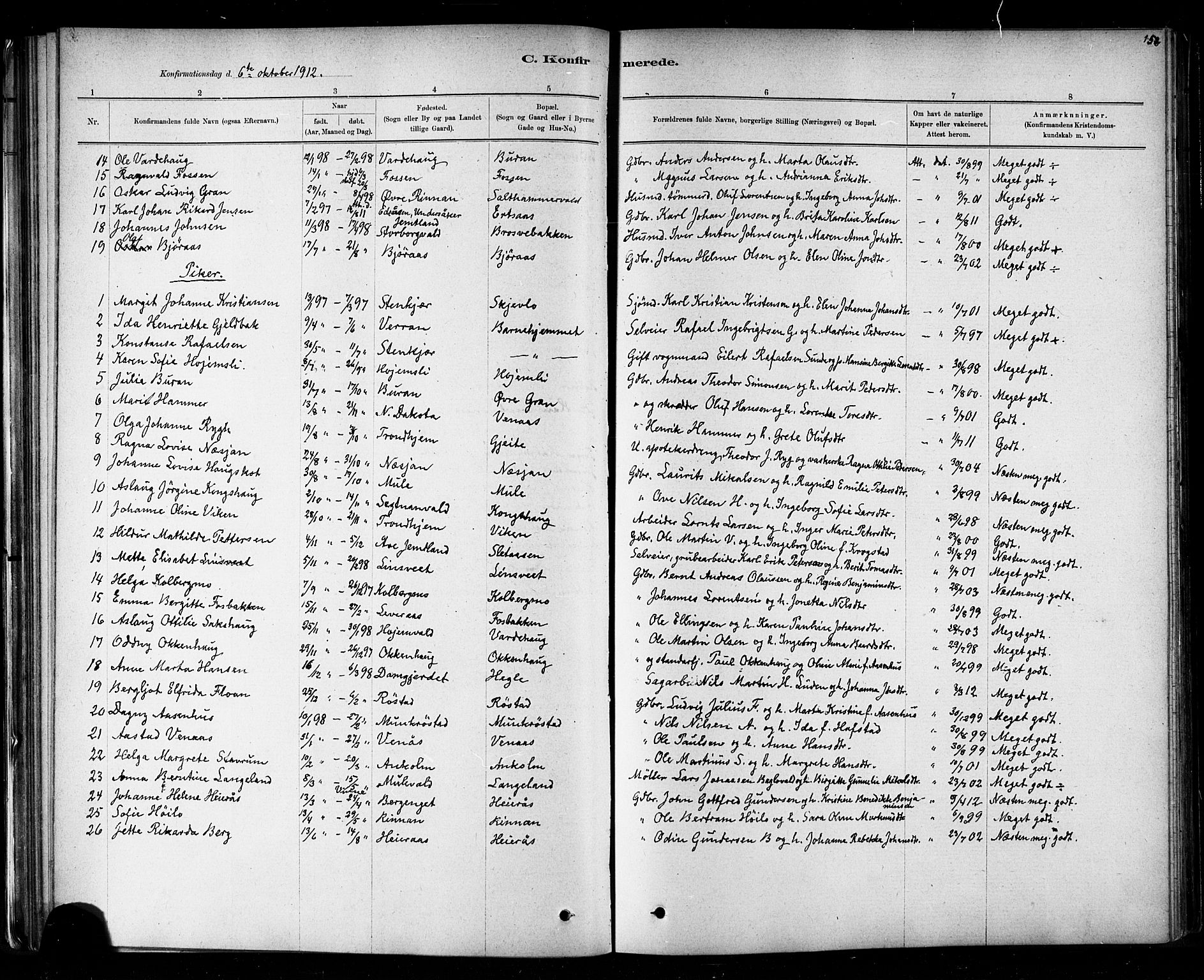Ministerialprotokoller, klokkerbøker og fødselsregistre - Nord-Trøndelag, SAT/A-1458/721/L0208: Parish register (copy) no. 721C01, 1880-1917, p. 158