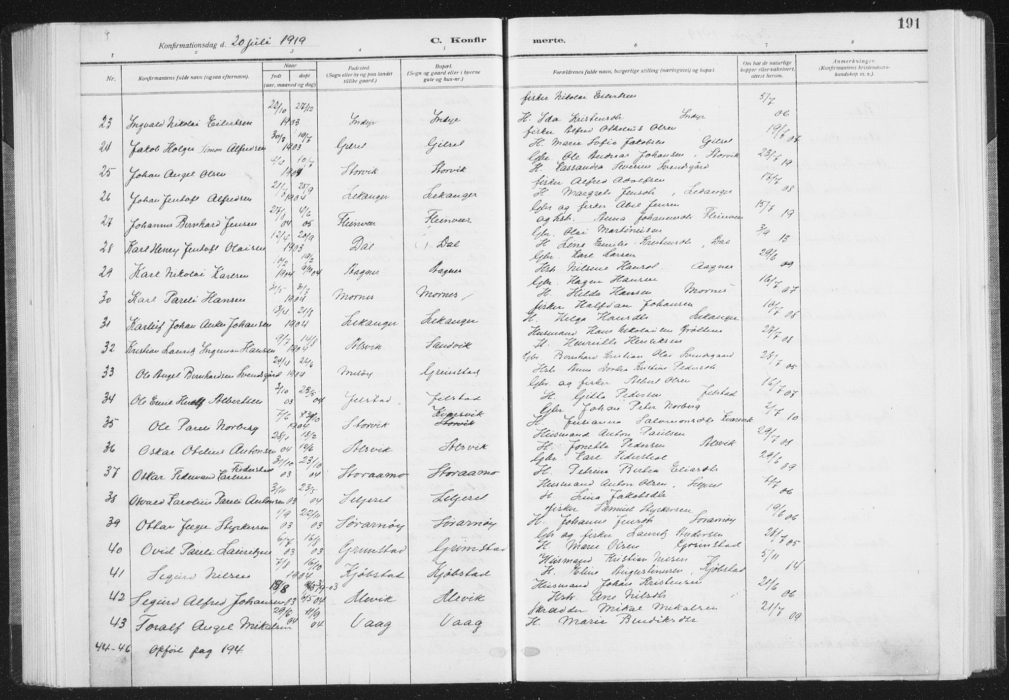 Ministerialprotokoller, klokkerbøker og fødselsregistre - Nordland, SAT/A-1459/805/L0104: Parish register (official) no. 805A09, 1909-1926, p. 191