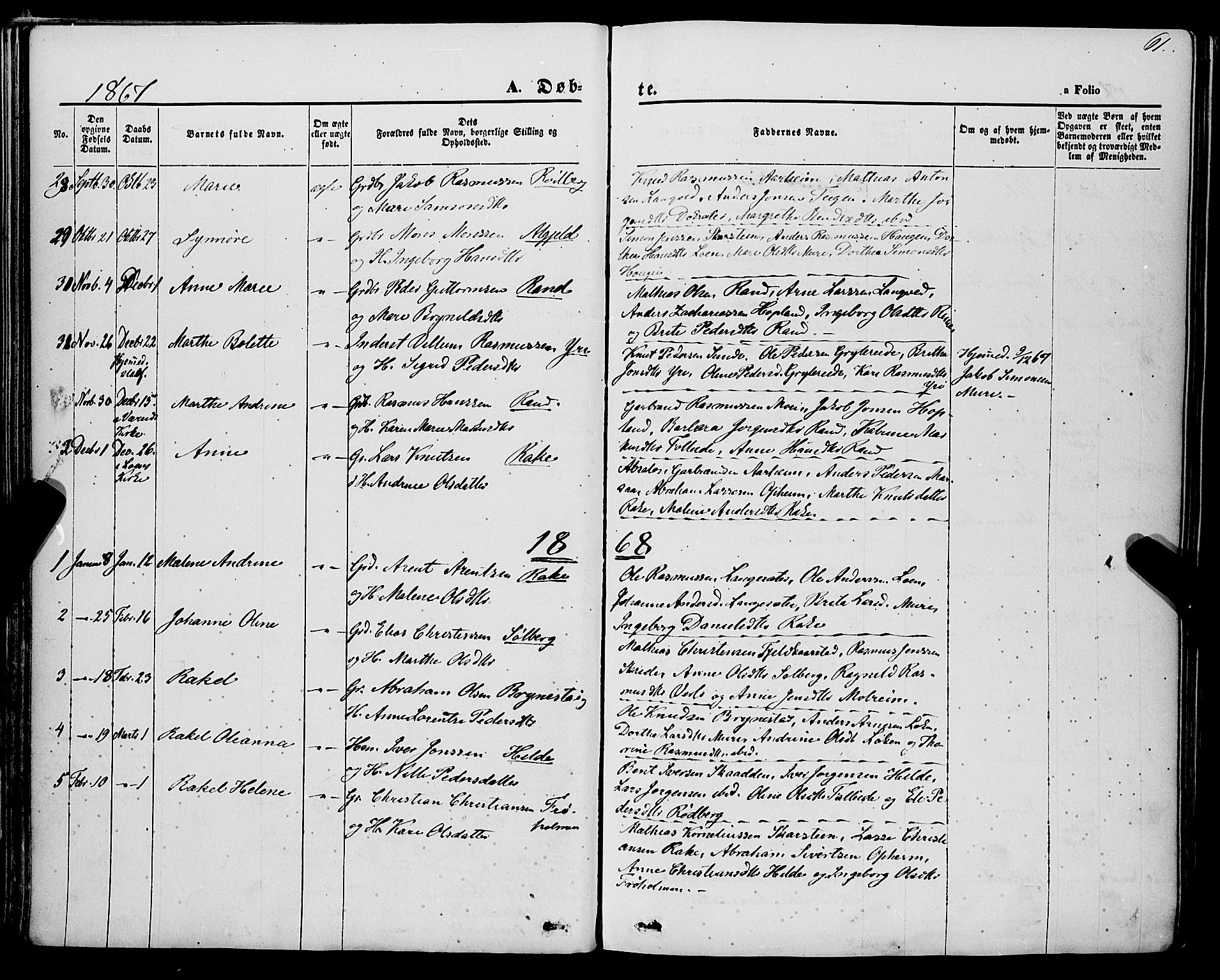 Innvik sokneprestembete, AV/SAB-A-80501: Parish register (official) no. A 6, 1865-1878, p. 61