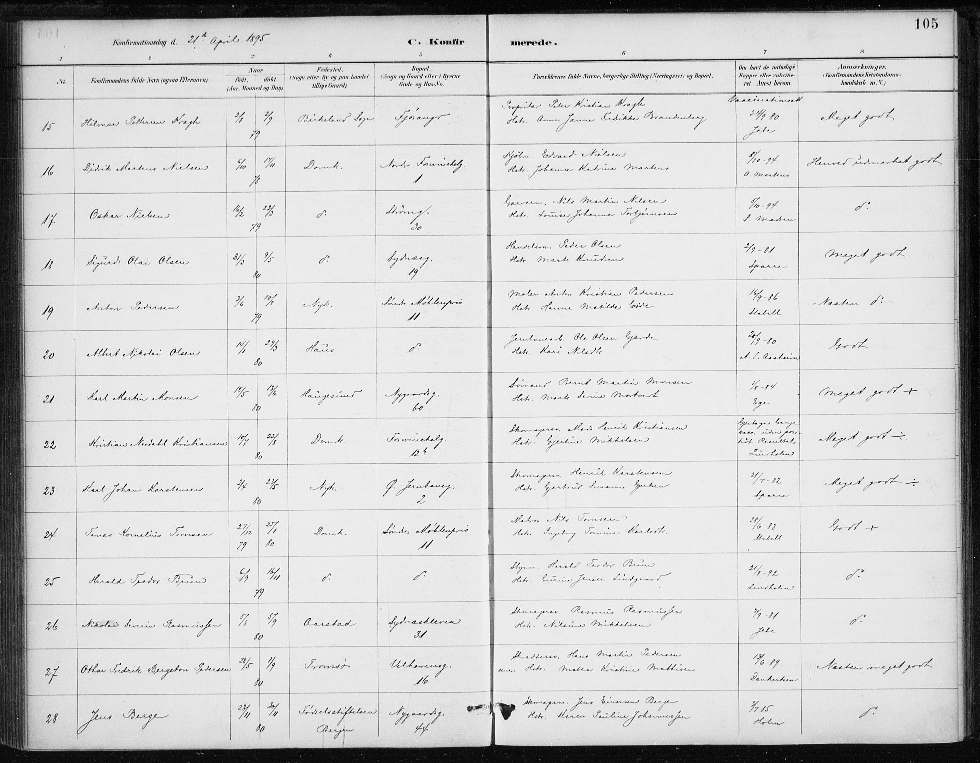 Johanneskirken sokneprestembete, AV/SAB-A-76001/H/Haa/L0008: Parish register (official) no. C 1, 1885-1907, p. 105