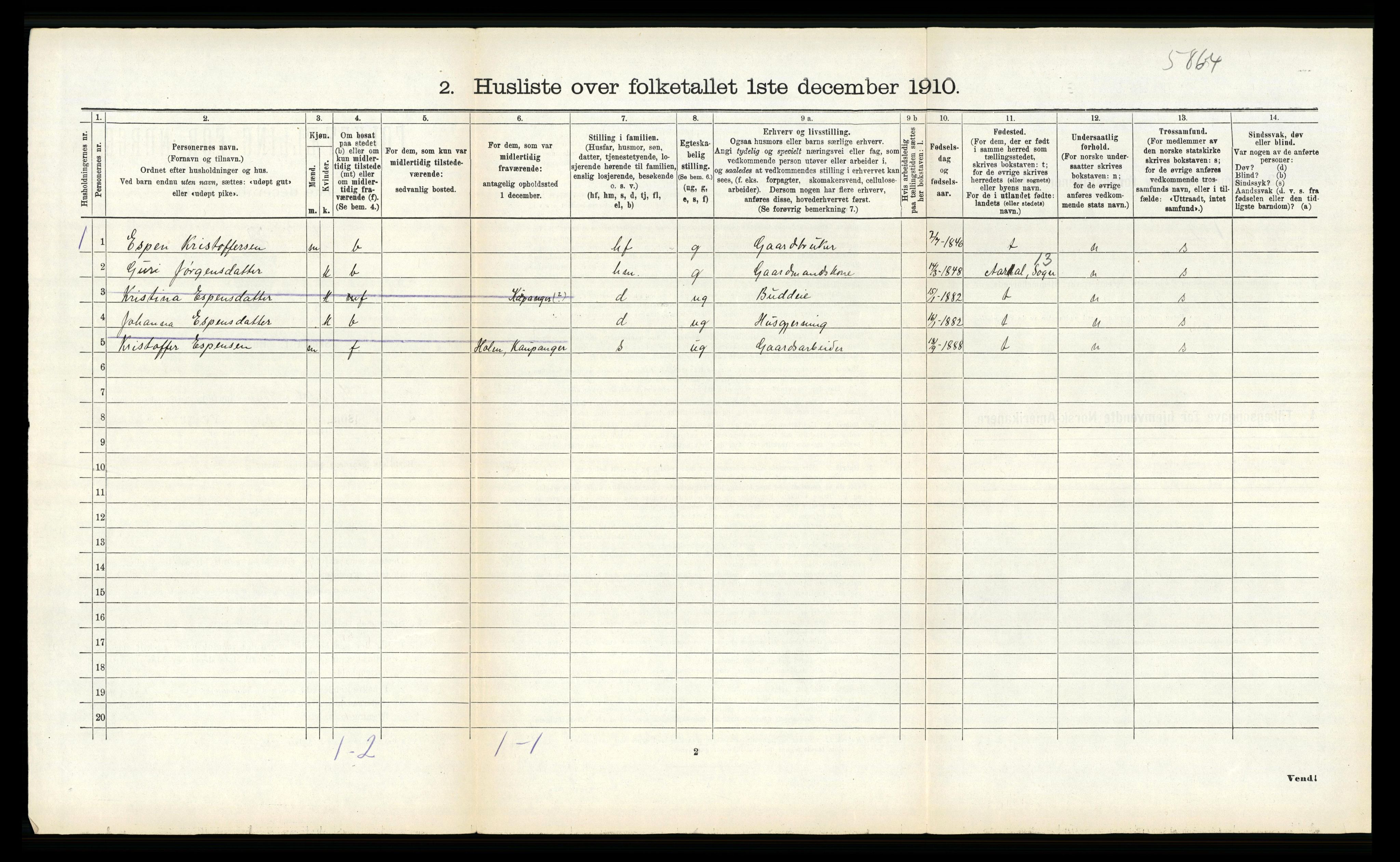 RA, 1910 census for Sogndal, 1910, p. 595