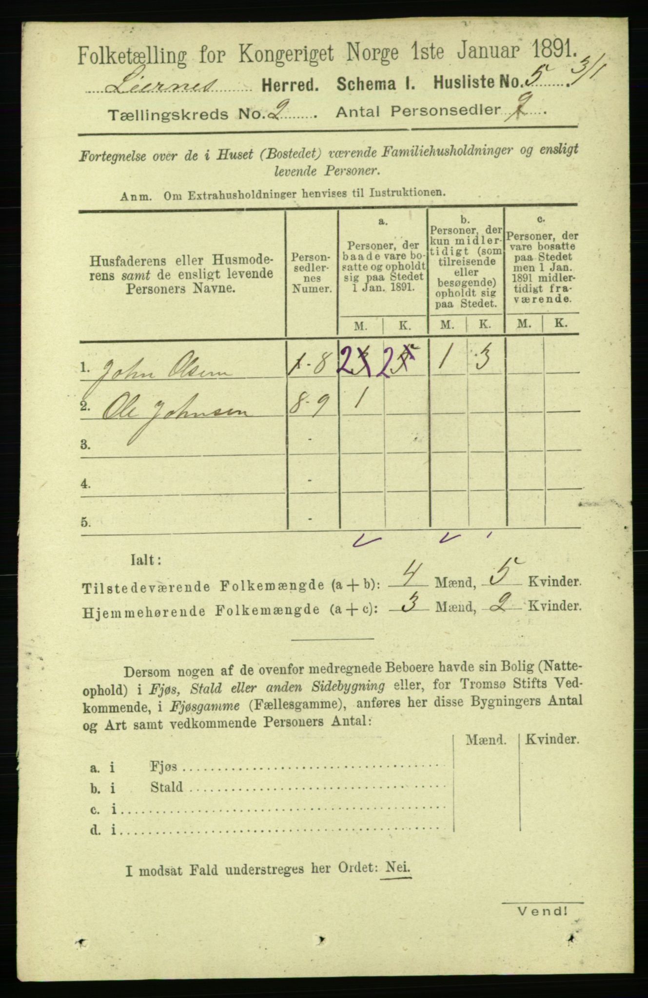 RA, 1891 census for 1737 Lierne, 1891, p. 506