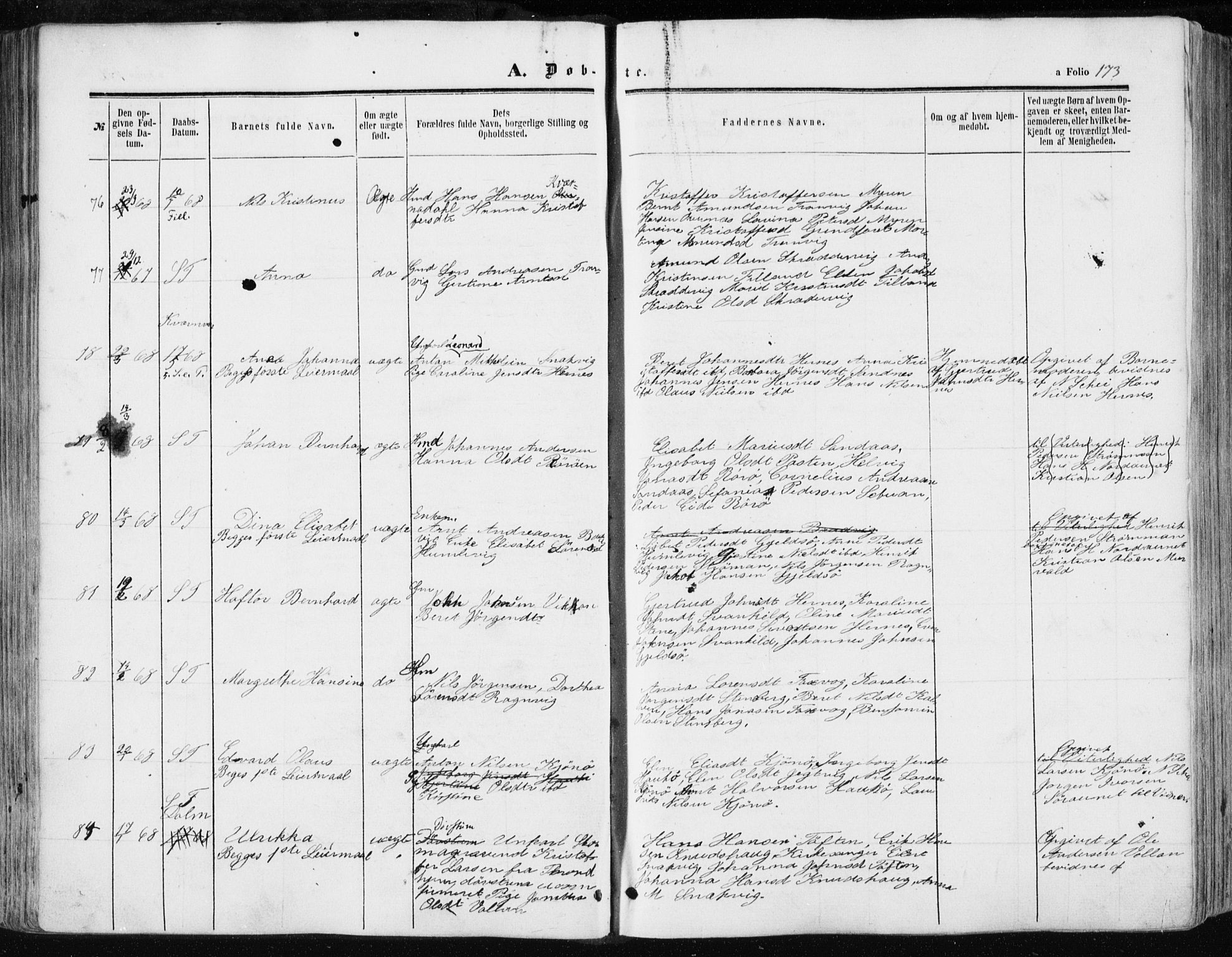 Ministerialprotokoller, klokkerbøker og fødselsregistre - Sør-Trøndelag, AV/SAT-A-1456/634/L0531: Parish register (official) no. 634A07, 1861-1870, p. 173