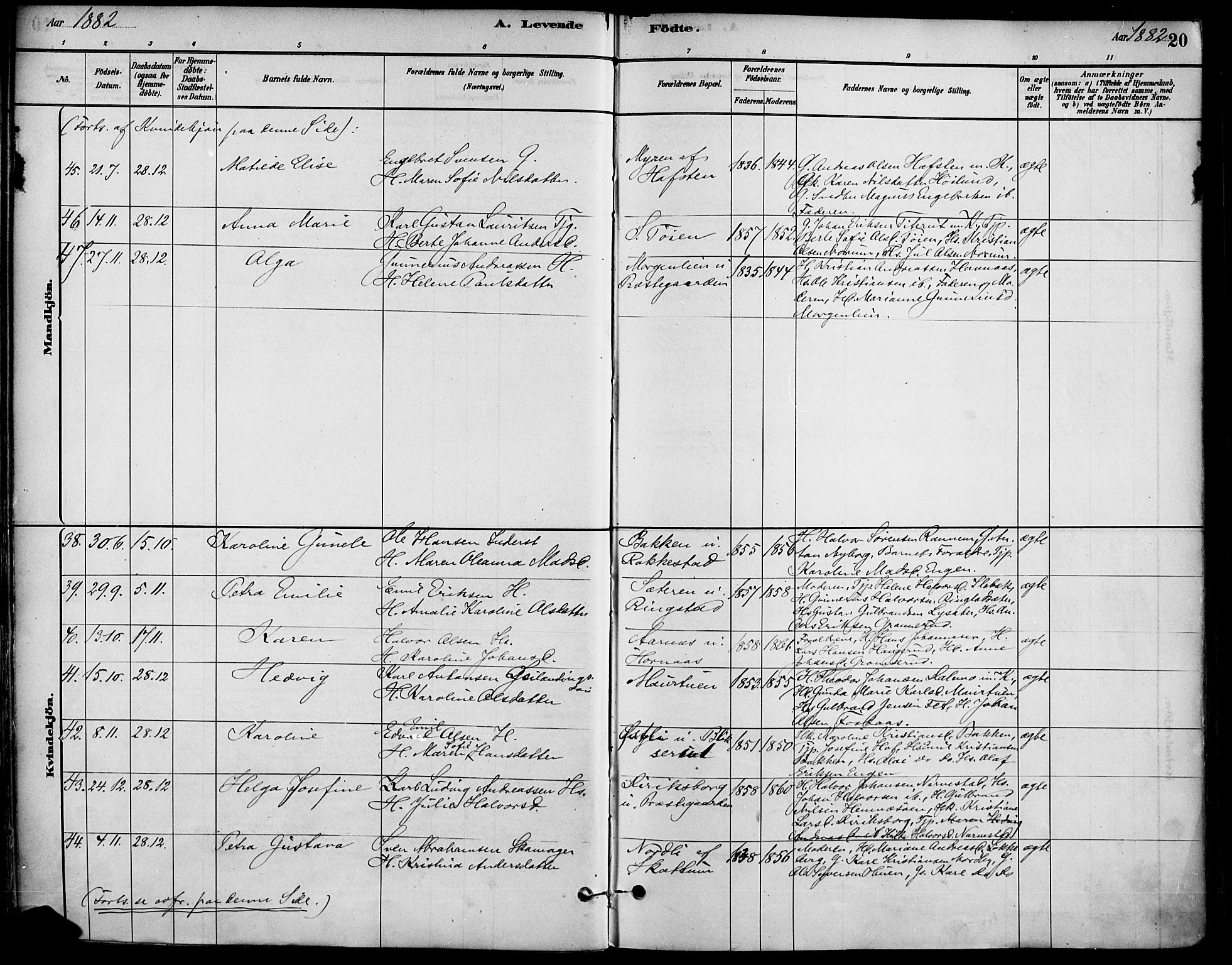 Høland prestekontor Kirkebøker, SAO/A-10346a/F/Fa/L0013: Parish register (official) no. I 13, 1880-1897, p. 20