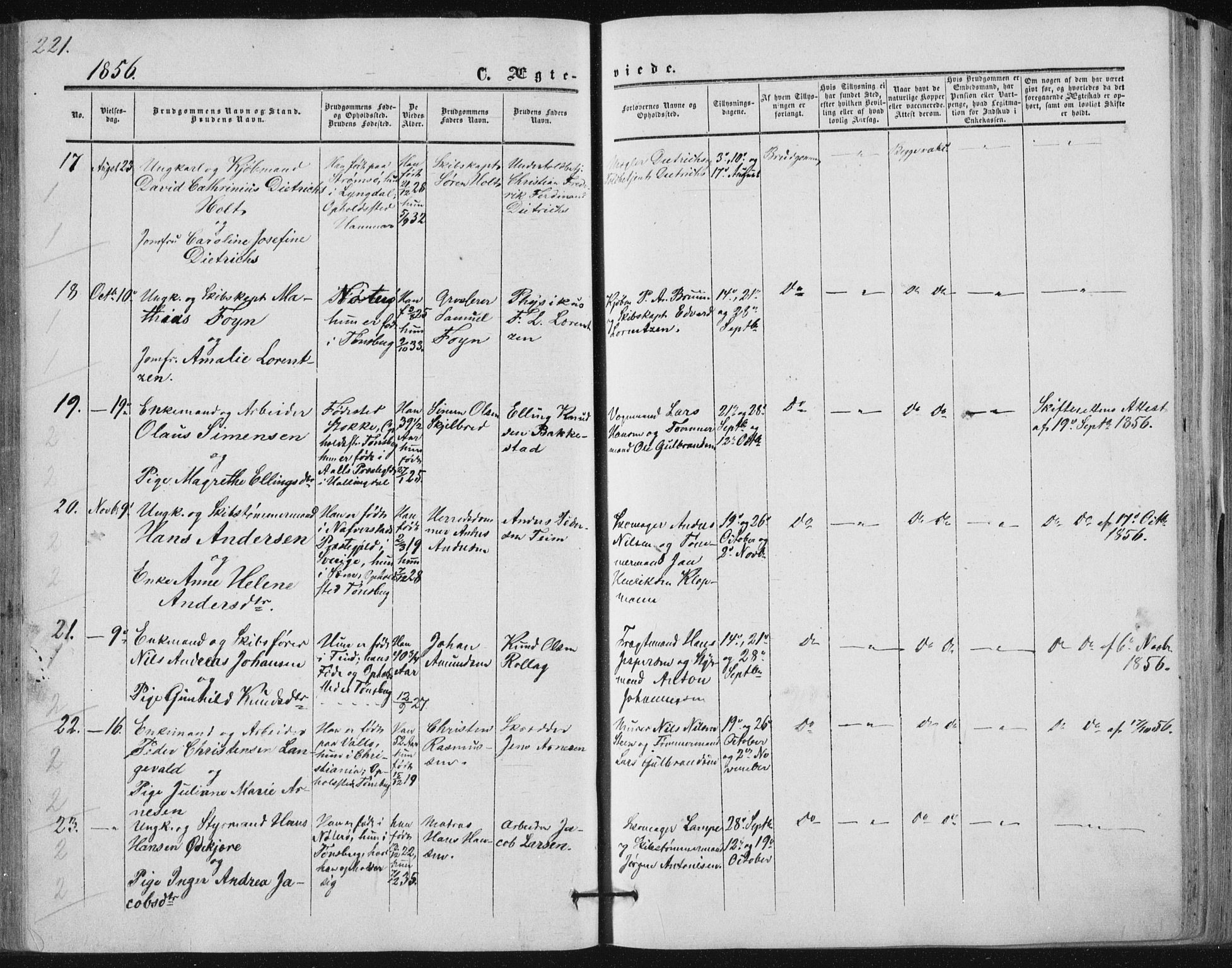 Tønsberg kirkebøker, SAKO/A-330/F/Fa/L0008: Parish register (official) no. I 8, 1855-1864, p. 221