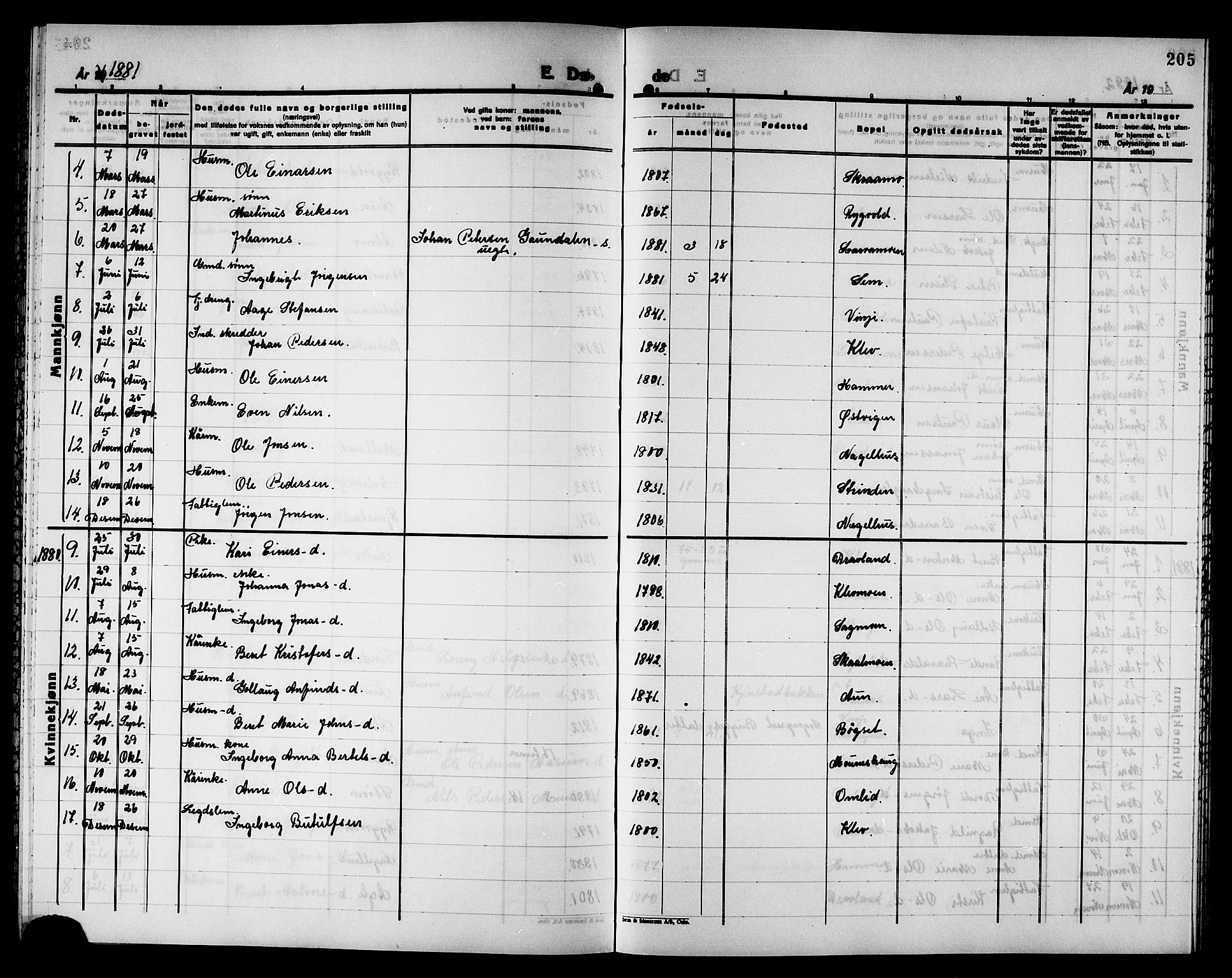 Ministerialprotokoller, klokkerbøker og fødselsregistre - Nord-Trøndelag, SAT/A-1458/749/L0486: Parish register (official) no. 749D02, 1873-1887, p. 205