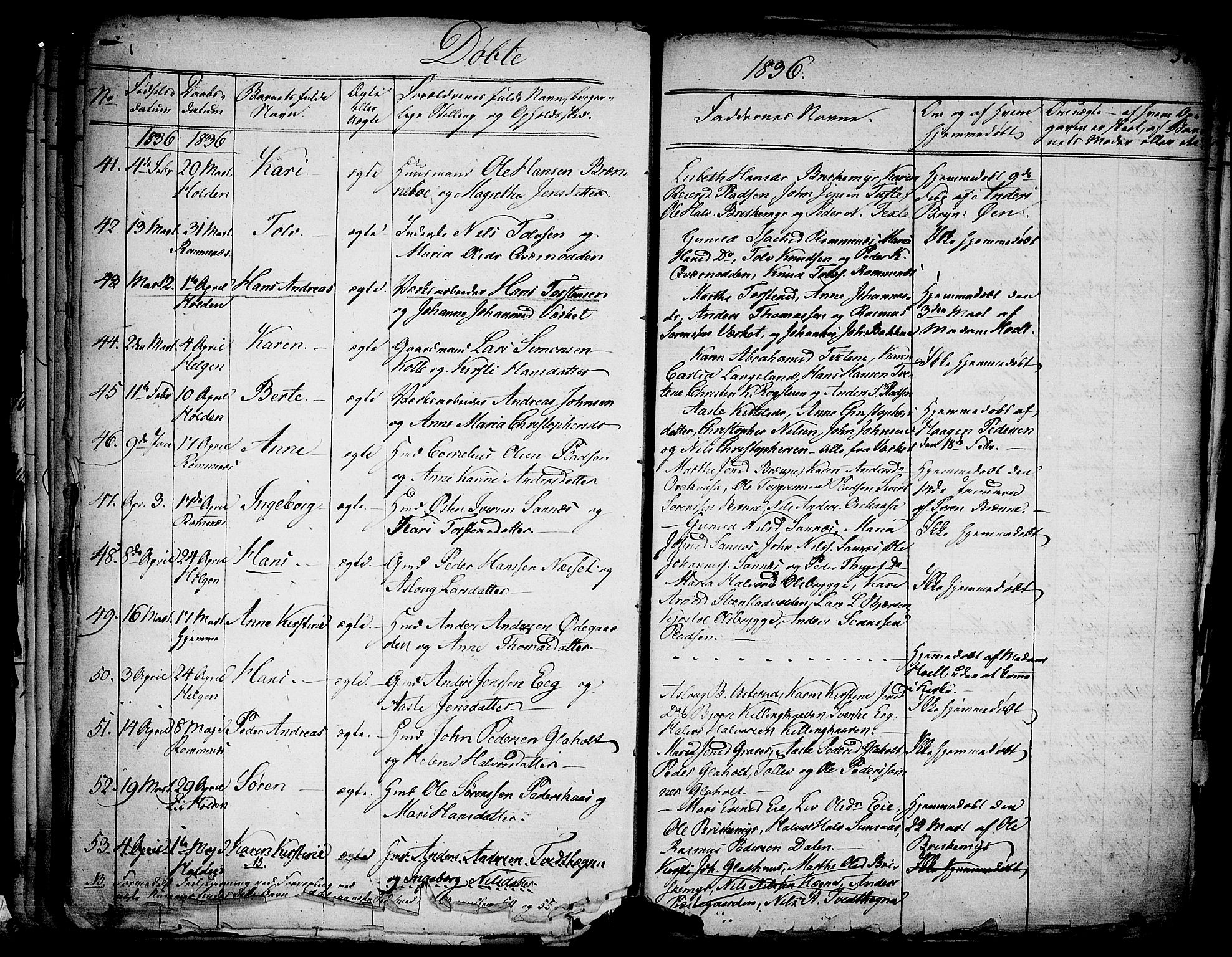 Holla kirkebøker, SAKO/A-272/F/Fa/L0004: Parish register (official) no. 4, 1830-1848, p. 56