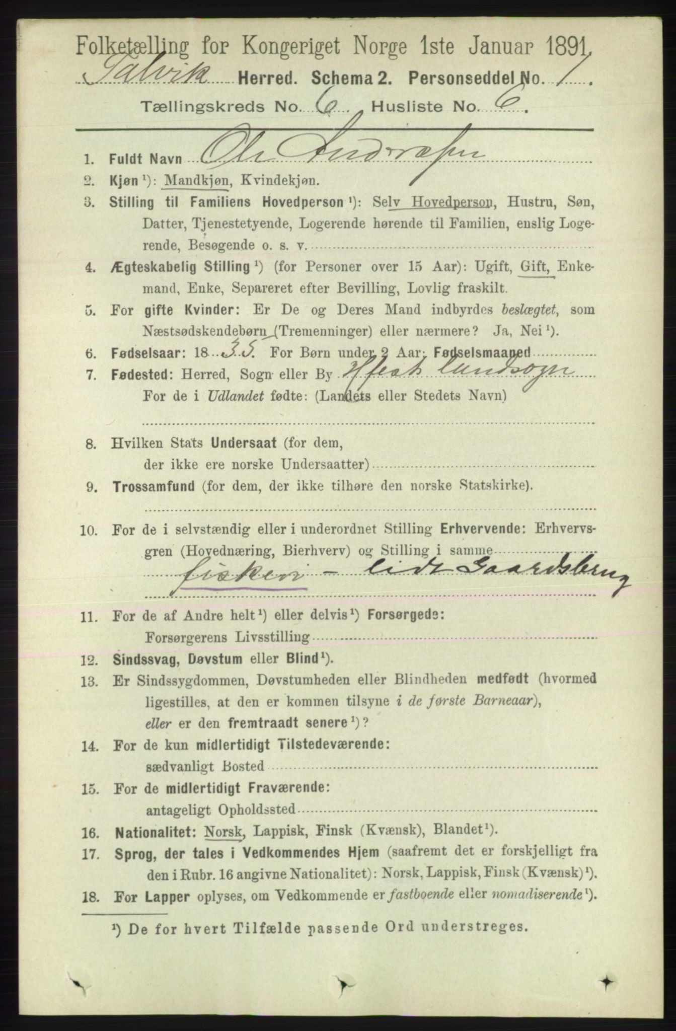 RA, 1891 census for 2013 Talvik, 1891, p. 1639