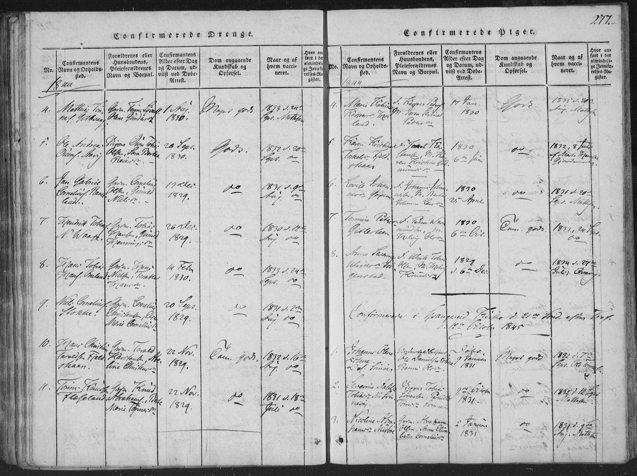 Sør-Audnedal sokneprestkontor, AV/SAK-1111-0039/F/Fa/Faa/L0001: Parish register (official) no. A 1, 1816-1848, p. 277