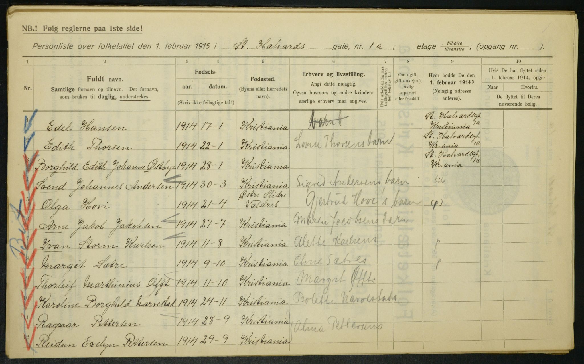 OBA, Municipal Census 1915 for Kristiania, 1915, p. 87054