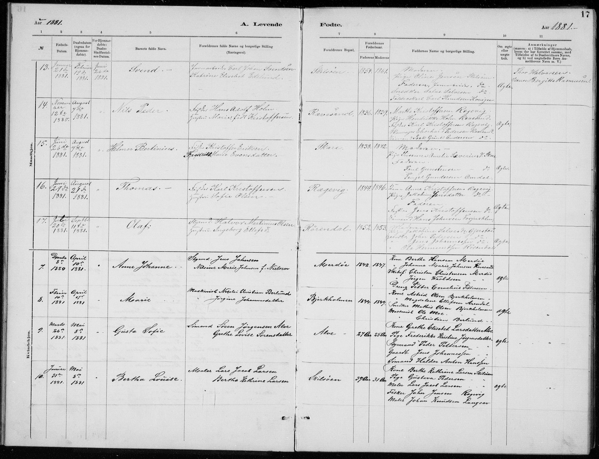 Tromøy sokneprestkontor, AV/SAK-1111-0041/F/Fb/L0005: Parish register (copy) no. B 5, 1877-1891, p. 17