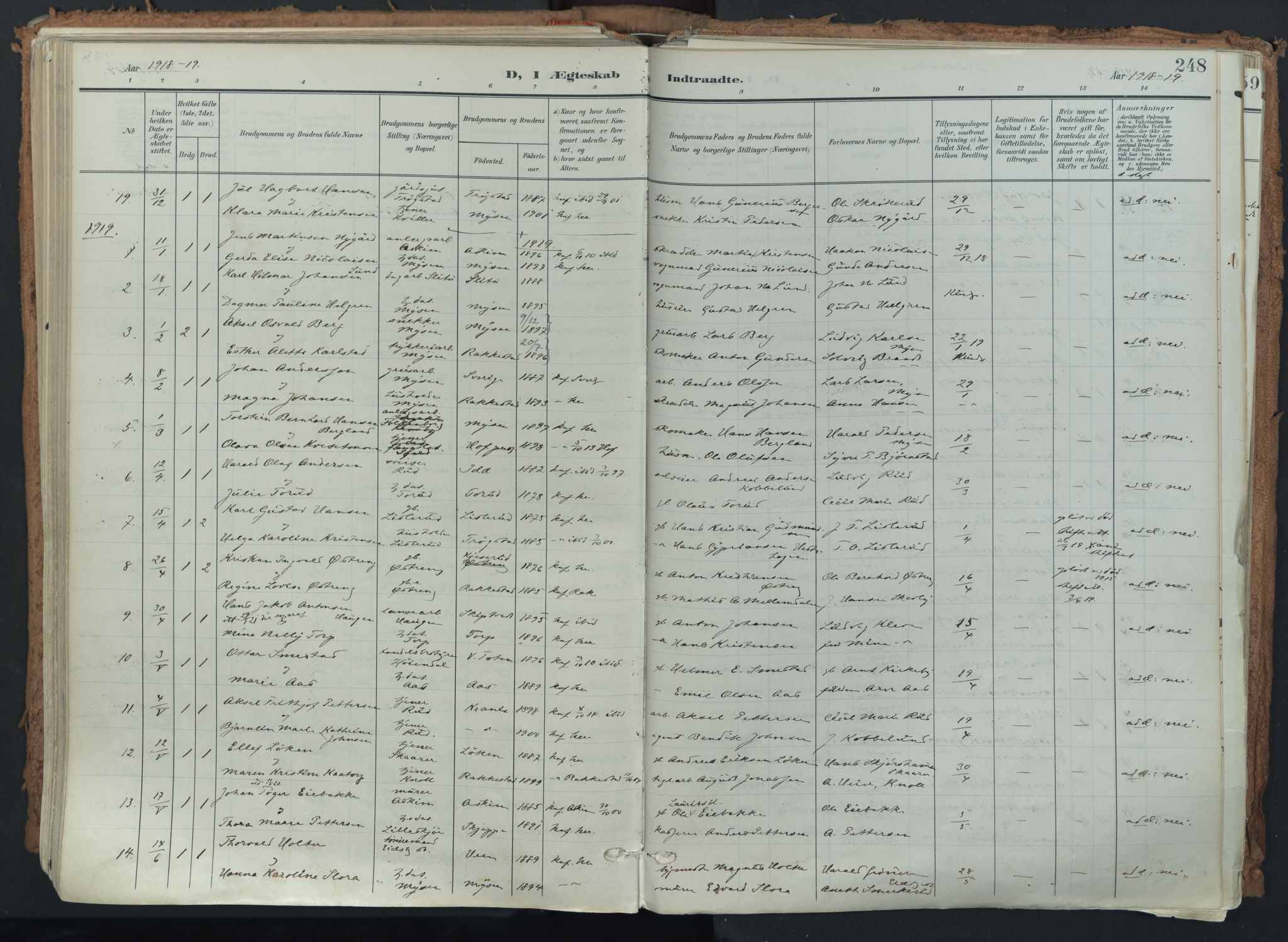 Eidsberg prestekontor Kirkebøker, SAO/A-10905/F/Fa/L0014: Parish register (official) no. I 14, 1902-1919, p. 248