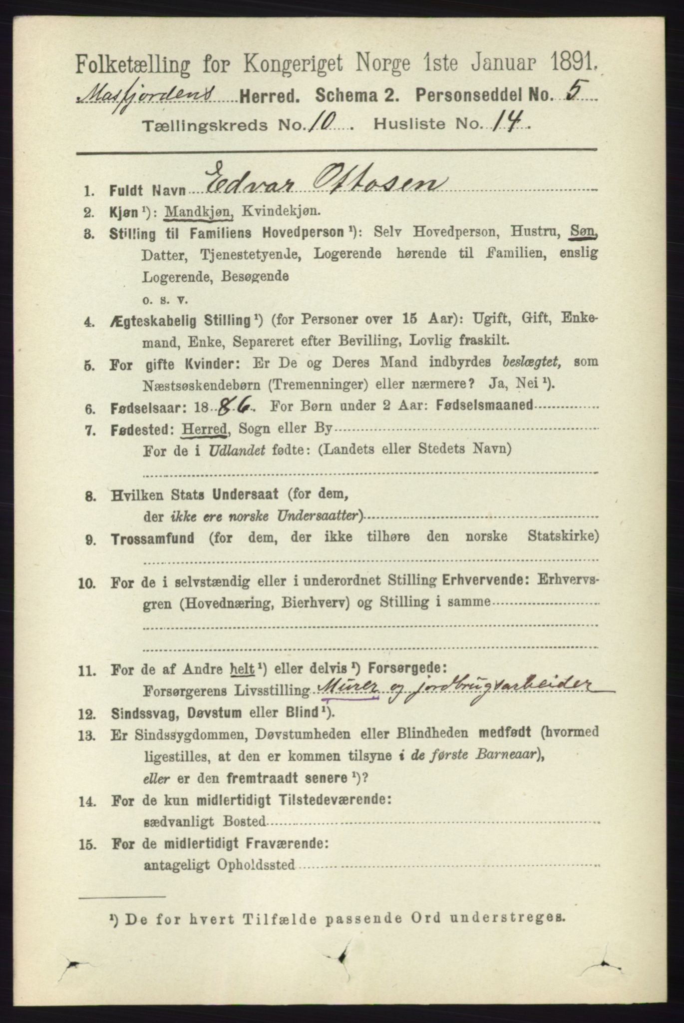 RA, 1891 census for 1266 Masfjorden, 1891, p. 2121