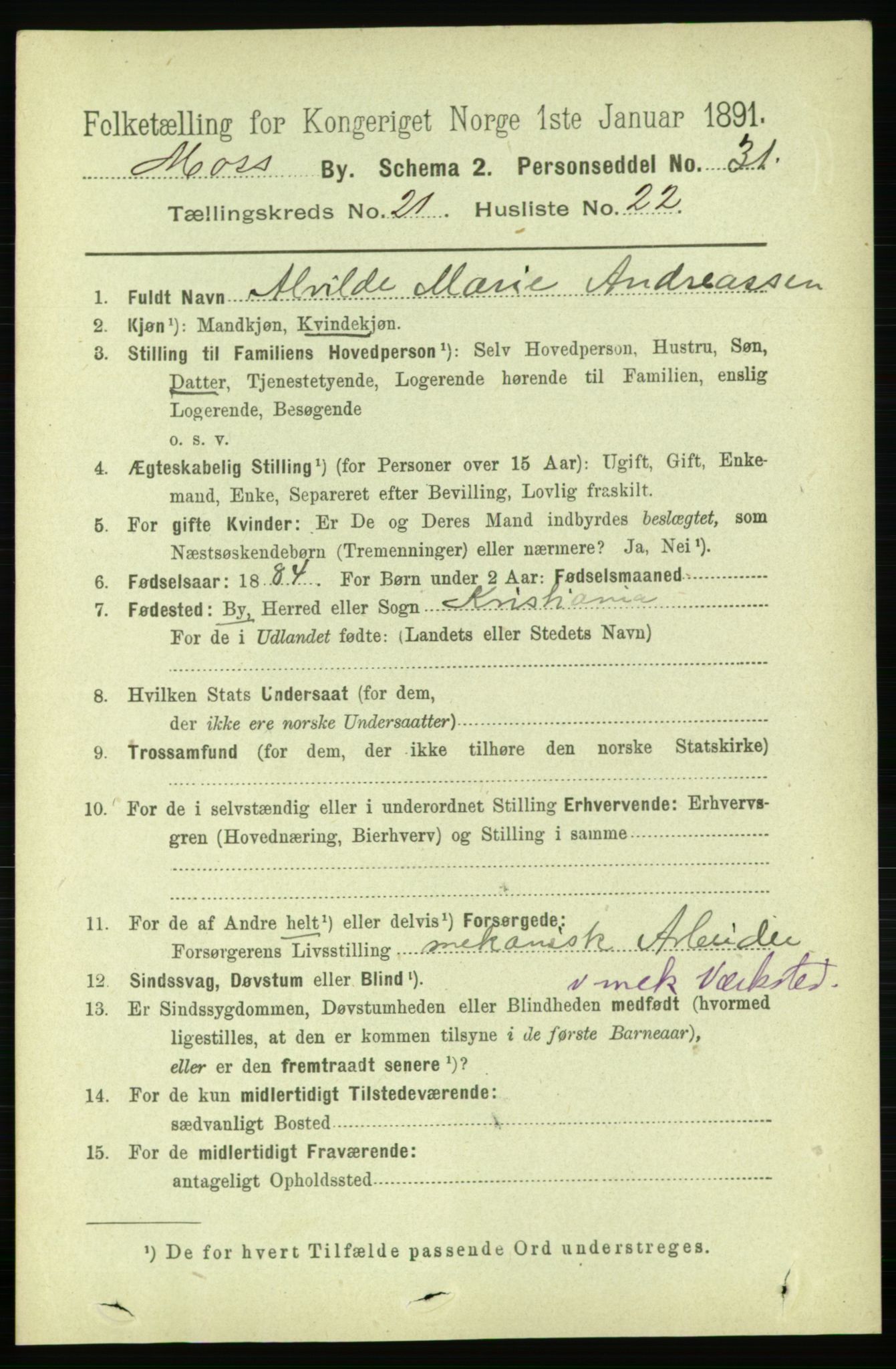 RA, 1891 census for 0104 Moss, 1891, p. 9410