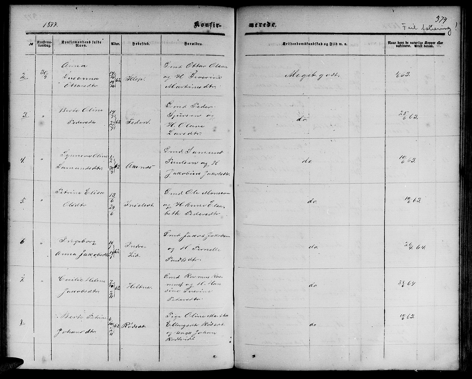 Ministerialprotokoller, klokkerbøker og fødselsregistre - Møre og Romsdal, AV/SAT-A-1454/511/L0157: Parish register (copy) no. 511C03, 1864-1884, p. 374