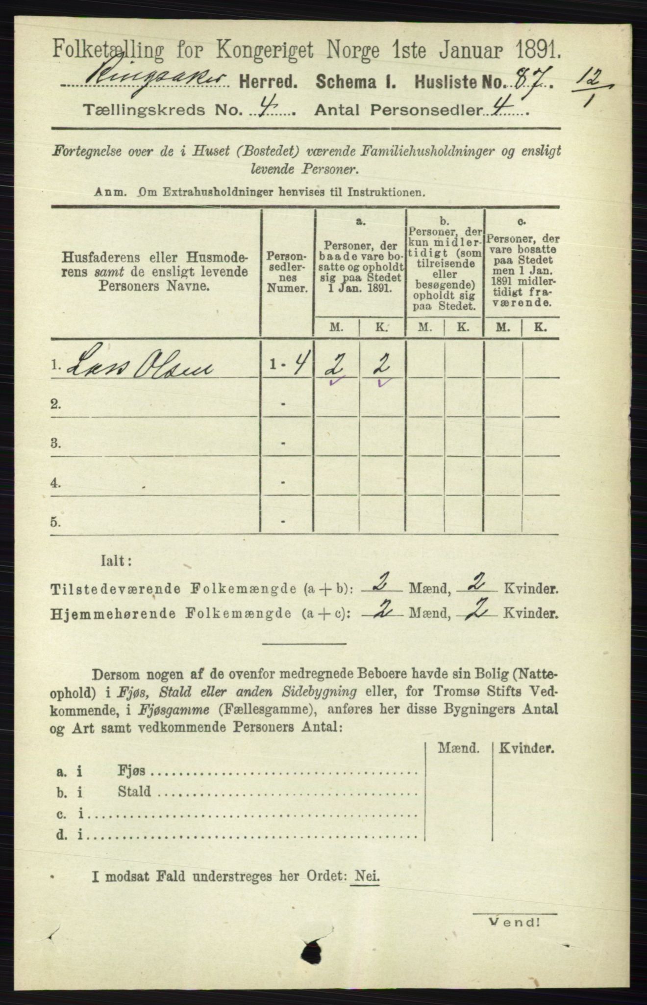 RA, 1891 census for 0412 Ringsaker, 1891, p. 1769