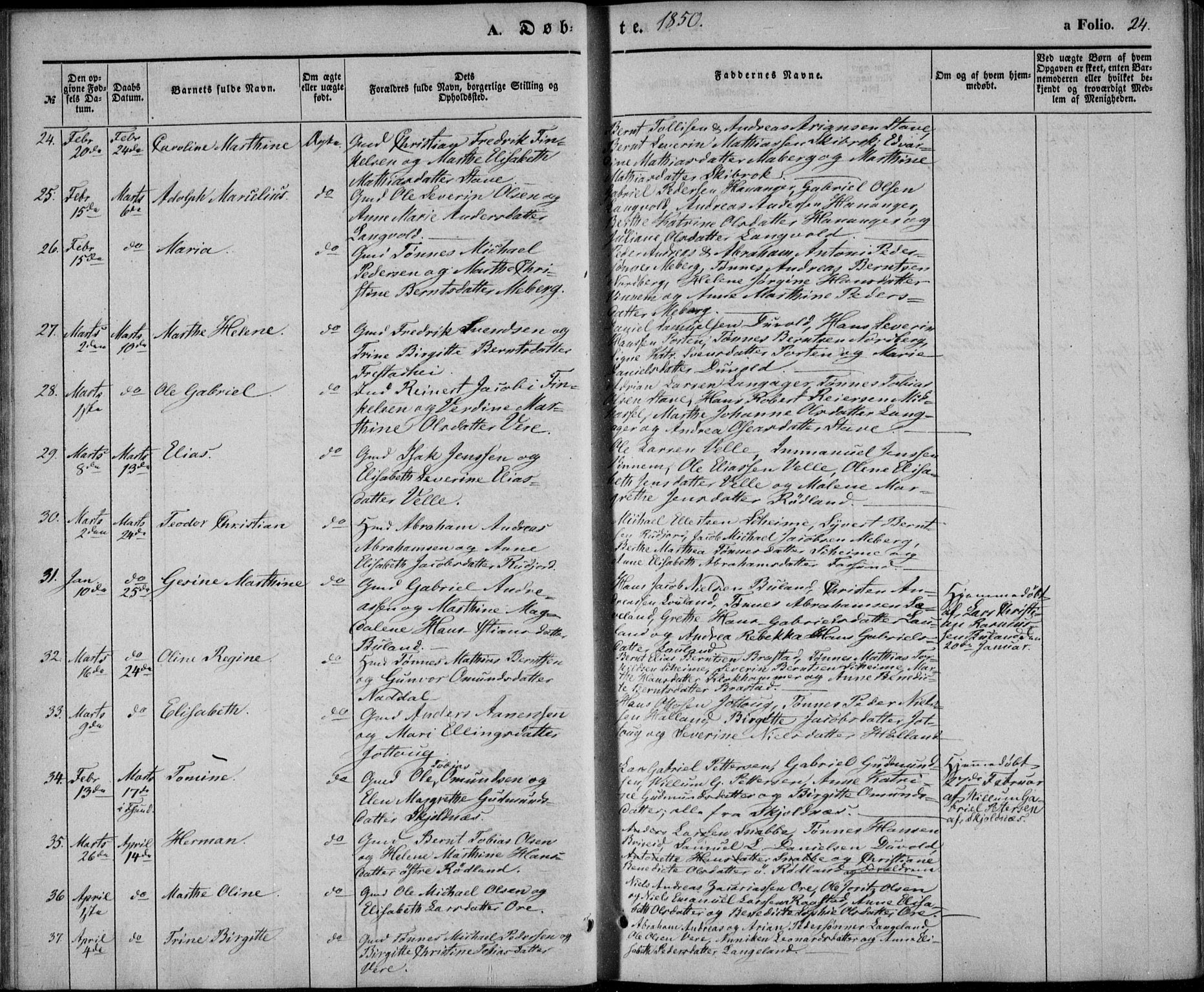 Lista sokneprestkontor, AV/SAK-1111-0027/F/Fb/L0002: Parish register (copy) no. B 2, 1847-1862, p. 24