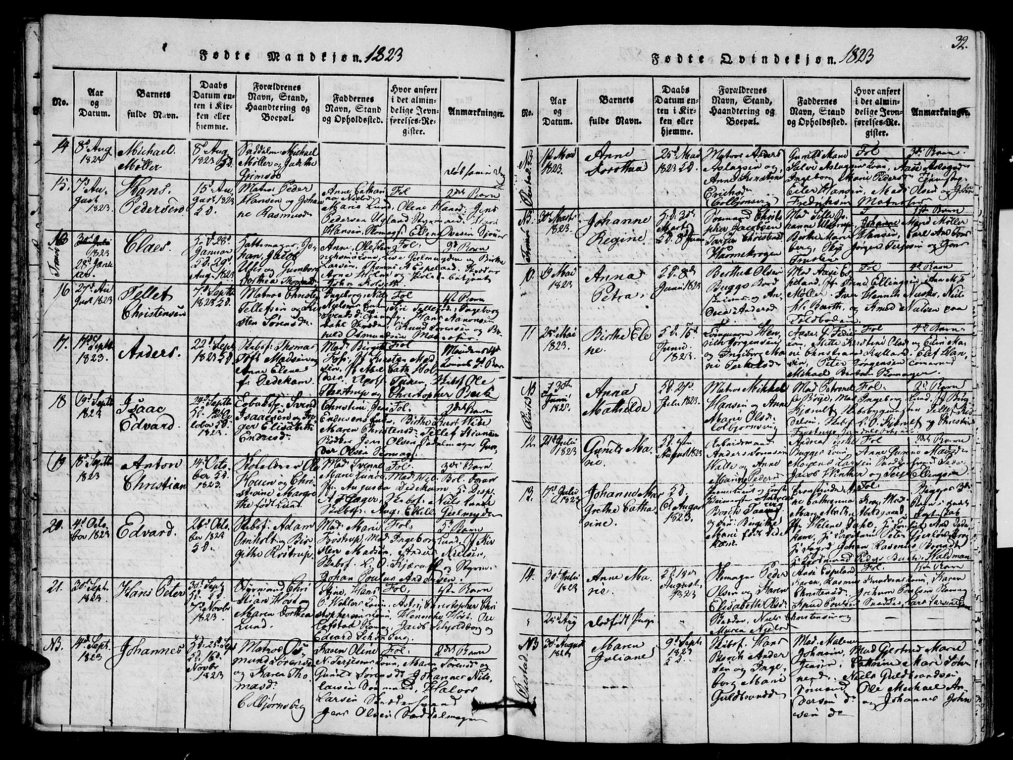 Arendal sokneprestkontor, Trefoldighet, AV/SAK-1111-0040/F/Fb/L0001: Parish register (copy) no. B 1, 1816-1838, p. 32